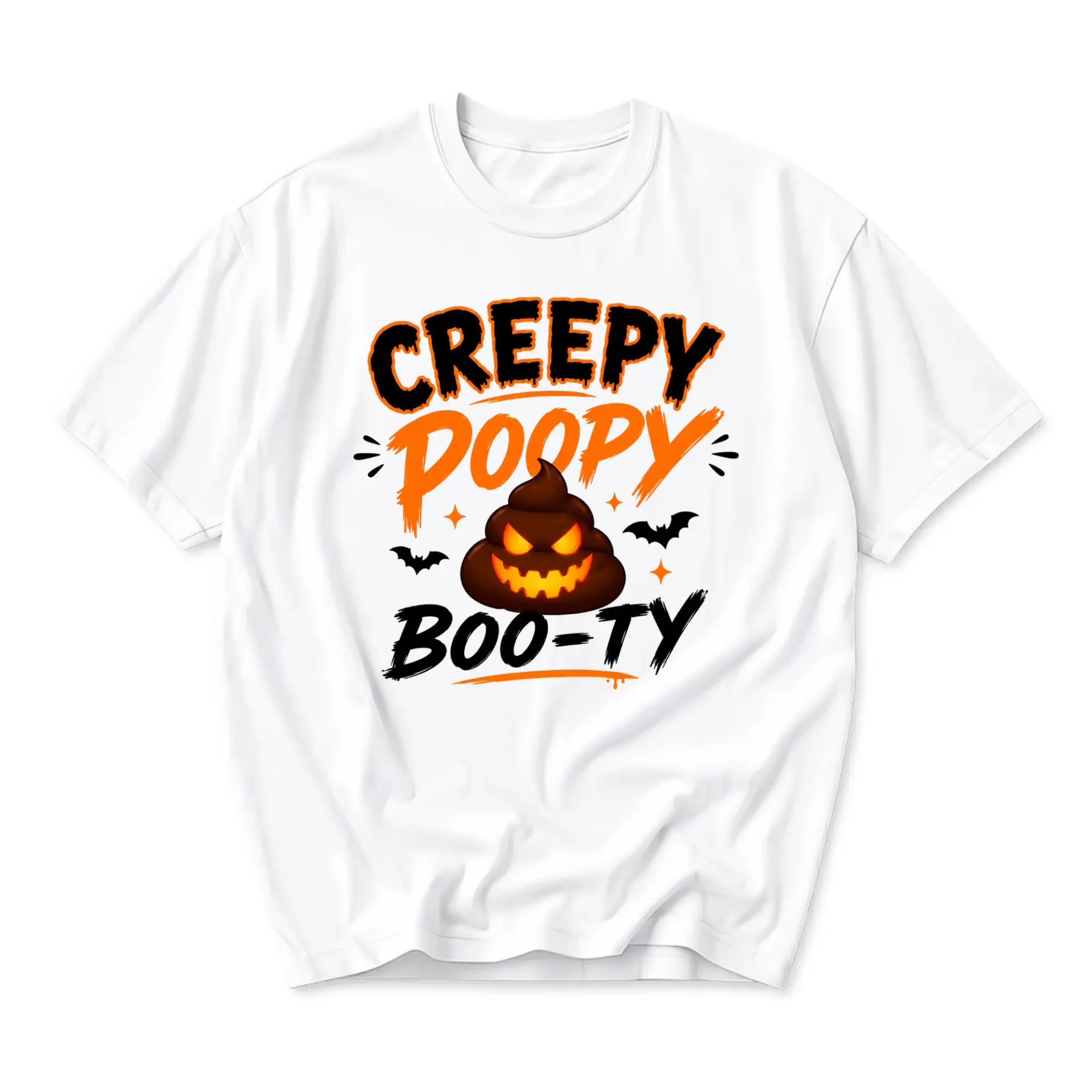 Funny Shirt Creepy Poopy Boo-Ty Halloween Graphic Tee Unisex Crew Neck Comfortable Cotton Blend Casual Graphic Top