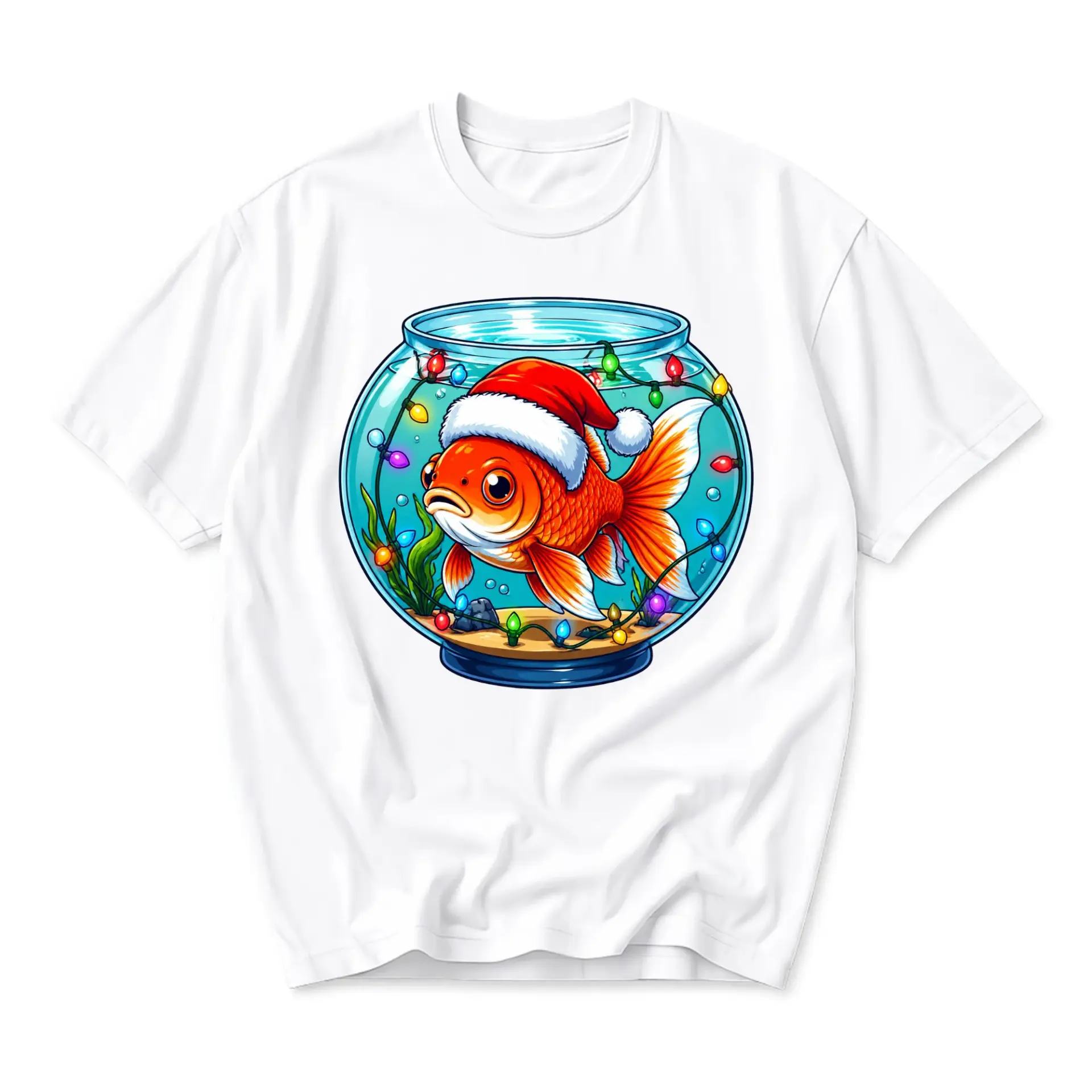Funny Shirt Christmas Goldfish Graphic Tee Festive Holiday Print Unisex