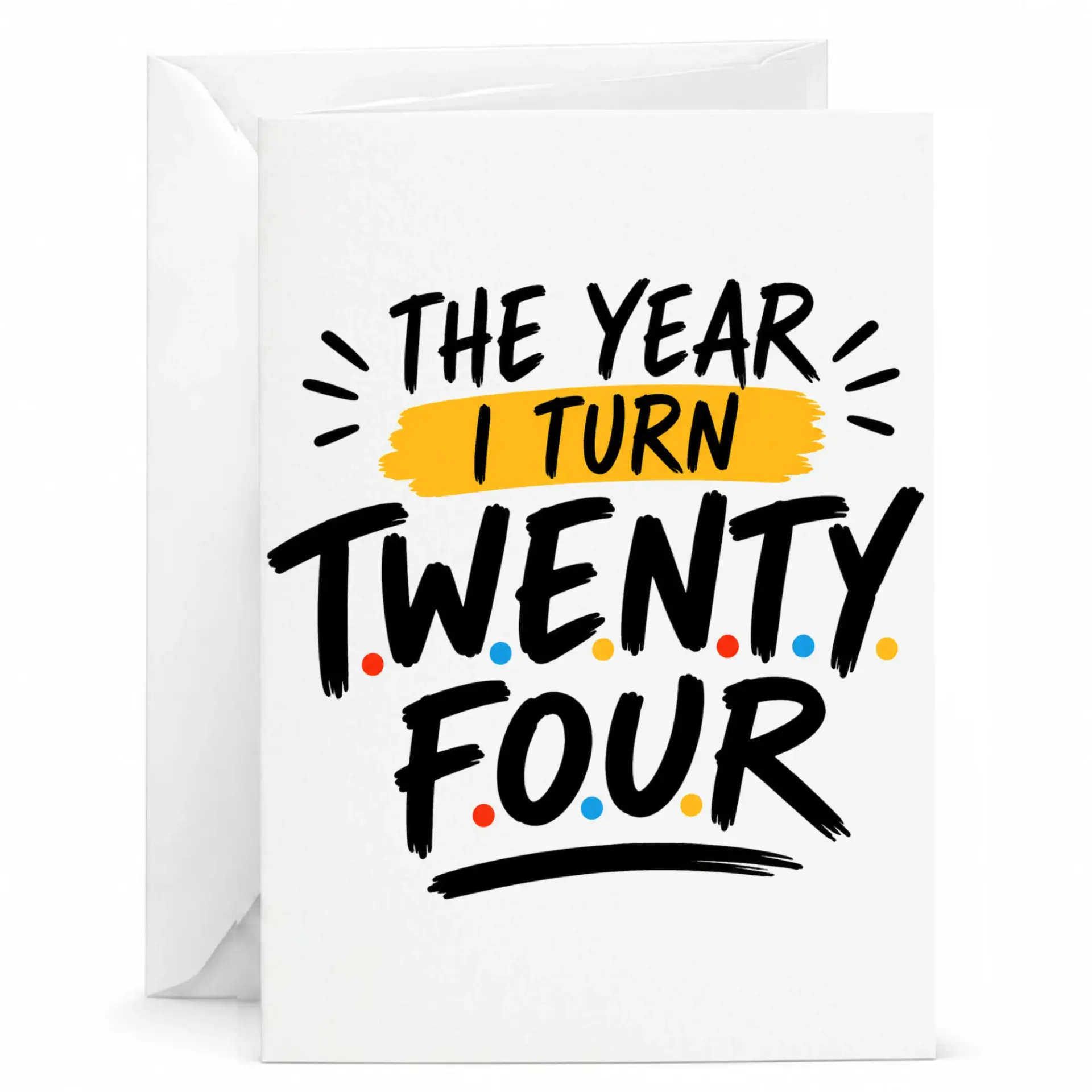 Birthday Card the Year I Turn Twenty Four Funny Greeting Card for 24th Birthday Milestone Celebration 5x7 Inch Folded
