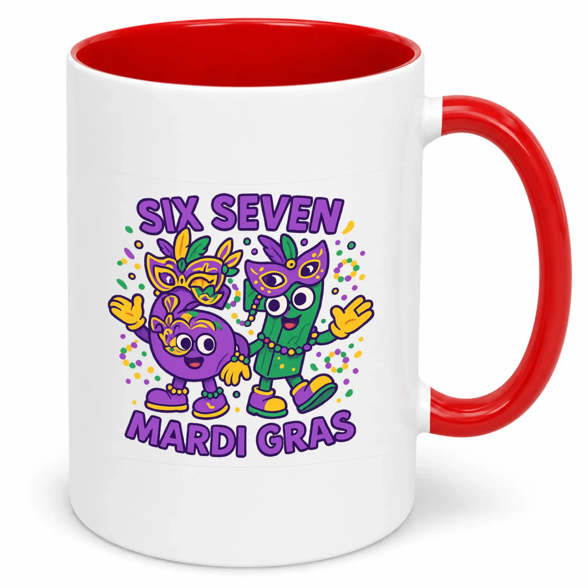 Mardi Gras Celebration Ceramic Coffee Mug, Festive Colorful Party Beverage Cup with Unique Cartoon Character Design, Novelty Gift