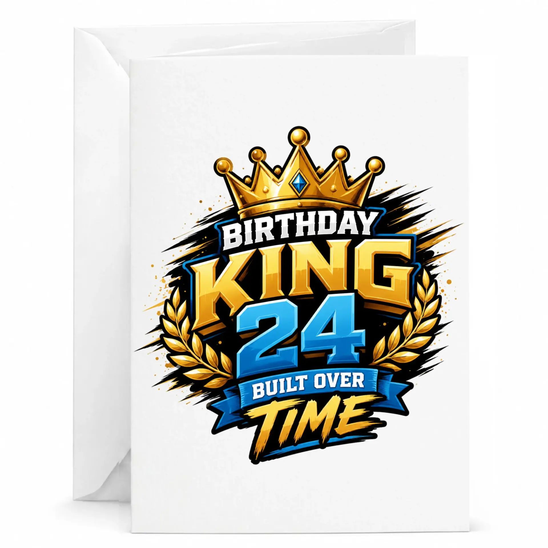 Birthday Card 24th Birthday King Built over Time Decorative Typography Illustration Premium Greeting Card with White Envelope