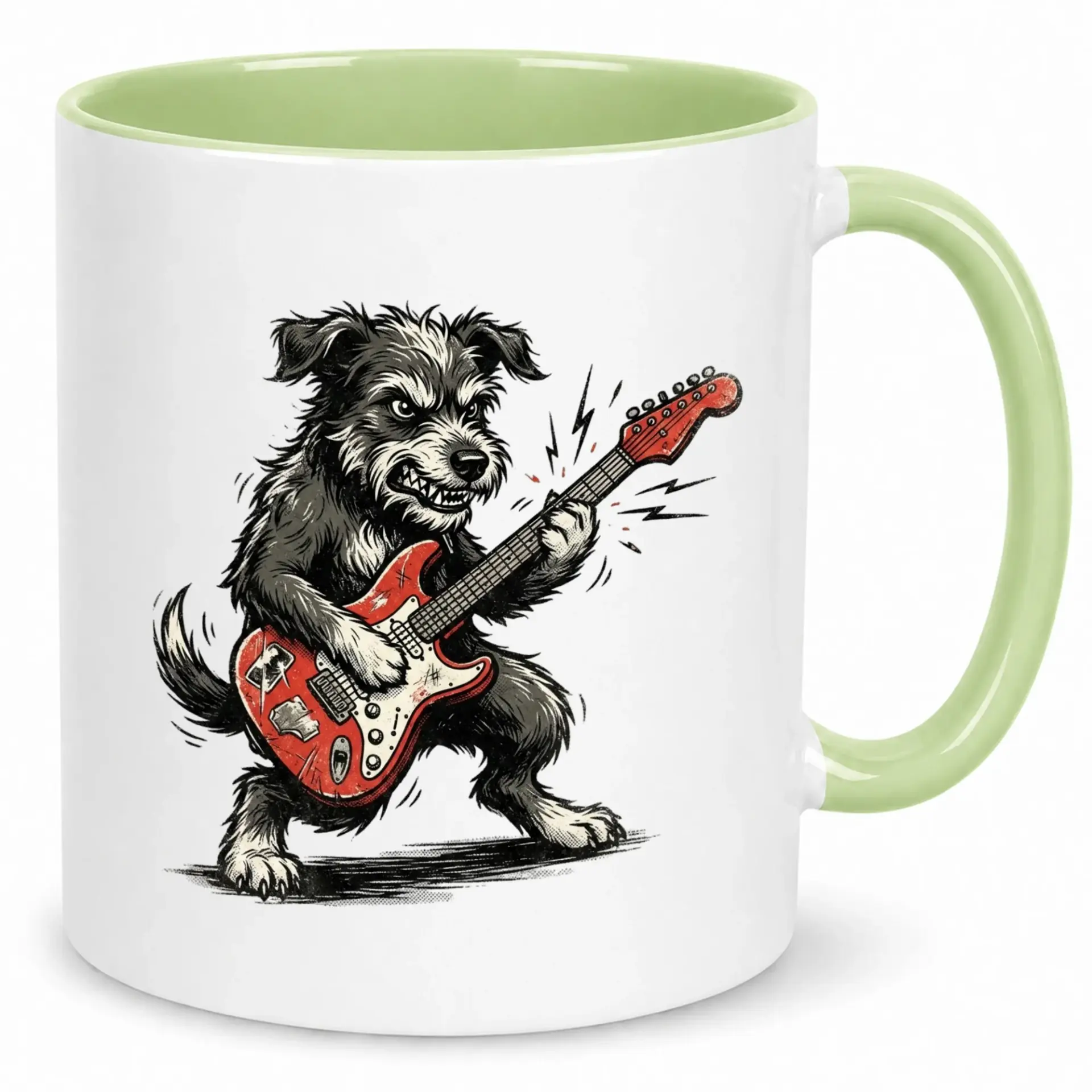 Funny and Roll Dog Playing Electric Guitar Coffee Mug 11oz or 15oz Ceramic Beverage Cup for Music Lovers Pet Owners