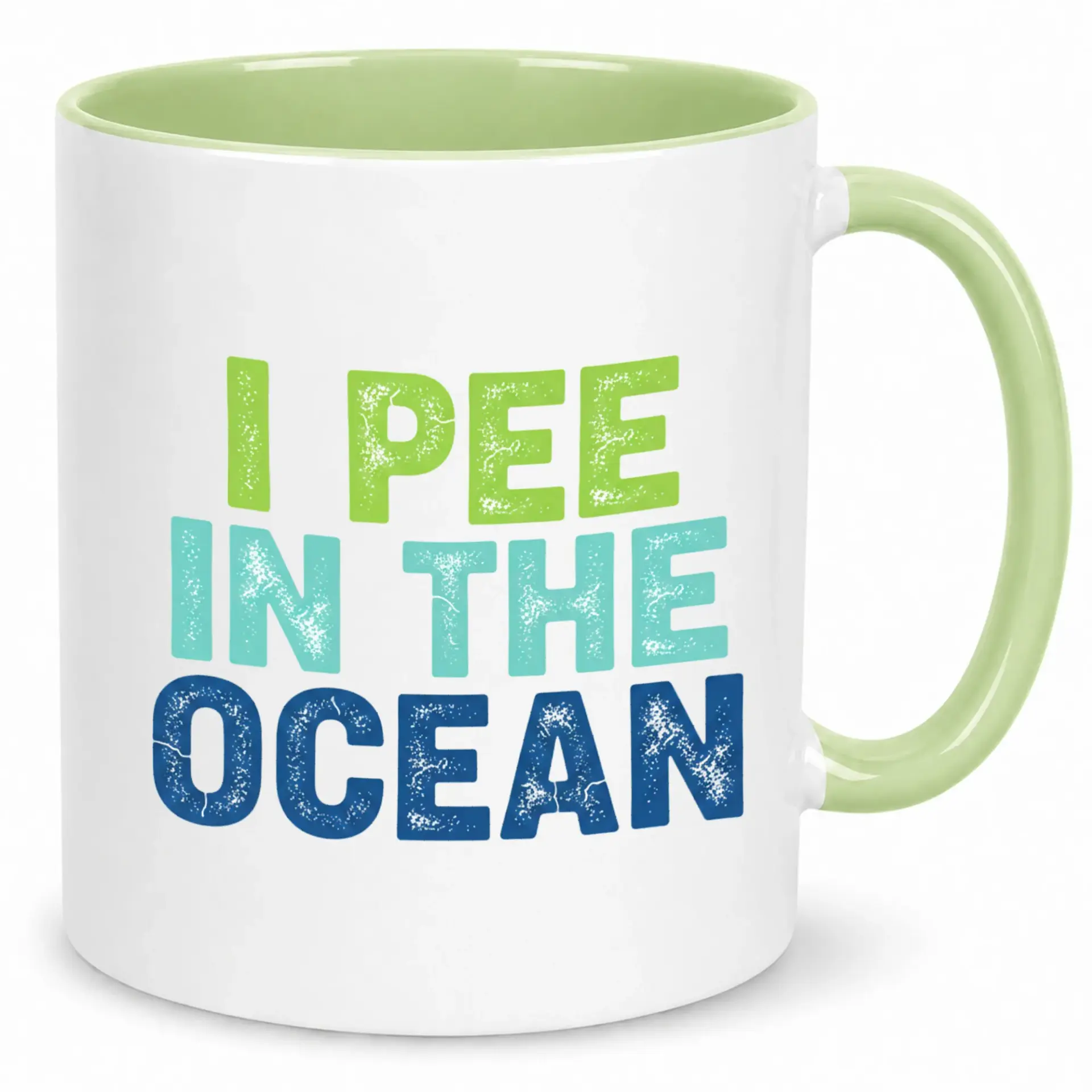 Funny Ocean Theme Ceramic Coffee Mug - Humorous 'i Pee in the Ocean' Novelty Drinkware with Green Handle for Daily Use and Gifting