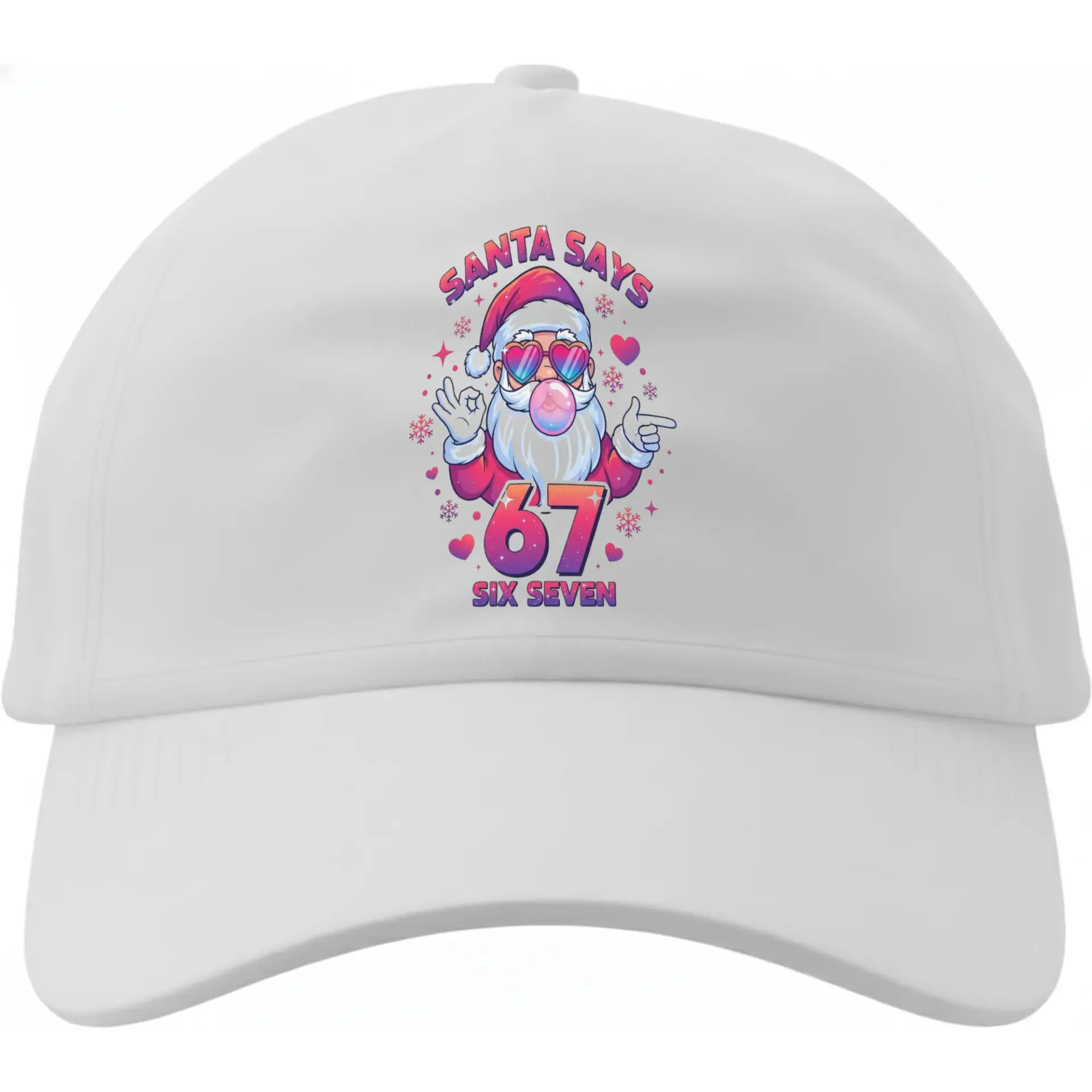 Baseball Cap Featuring Santa Claus Illustration with Number 67 Graphic for Holiday Season and Birthday Celebration