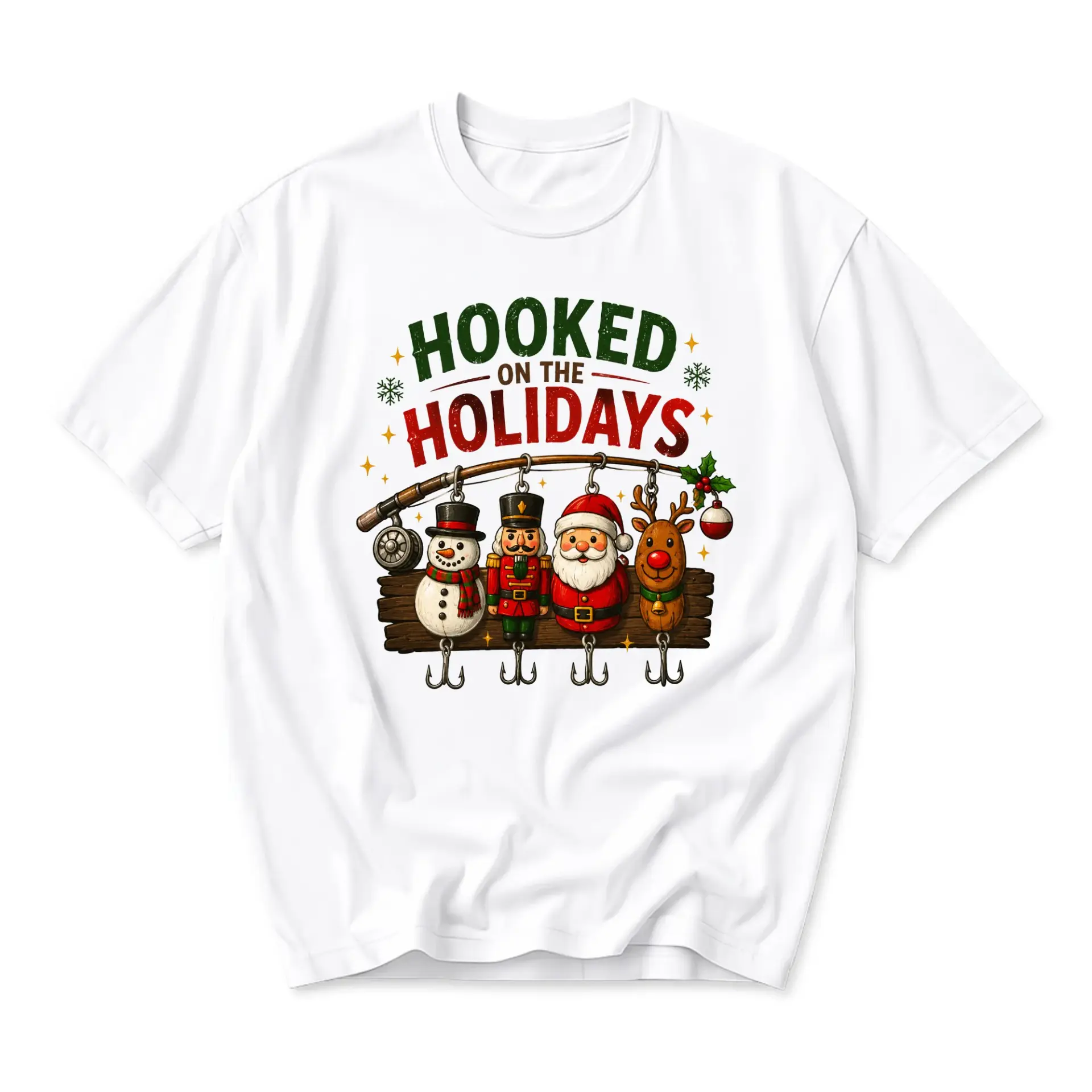 Graphic Tee on the Holidays Unisex T-Shirt Christmas Fishing Theme Cotton