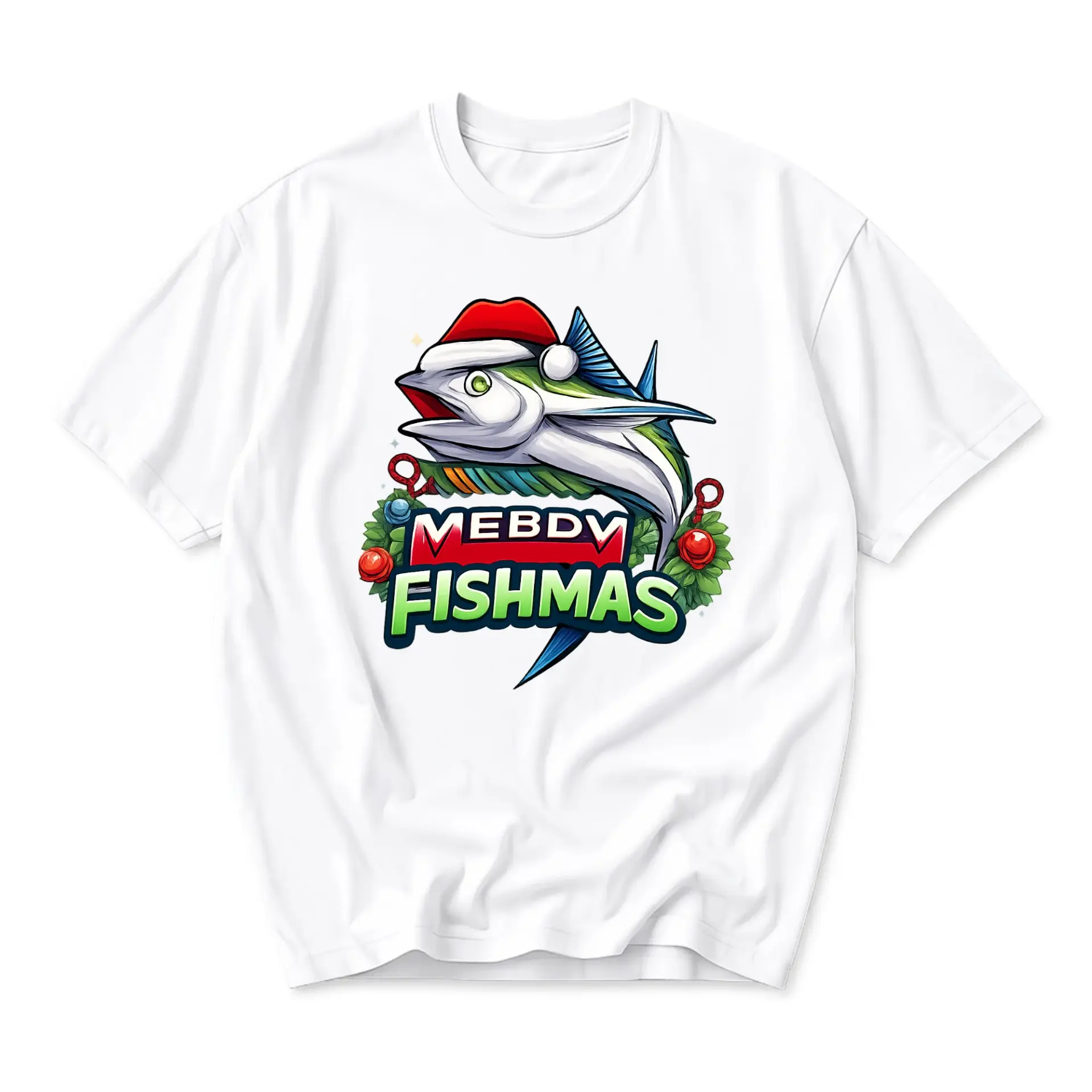 Funny Shirt Fishmas Unisex Graphic Printed T-Shirt Featuring a Festive