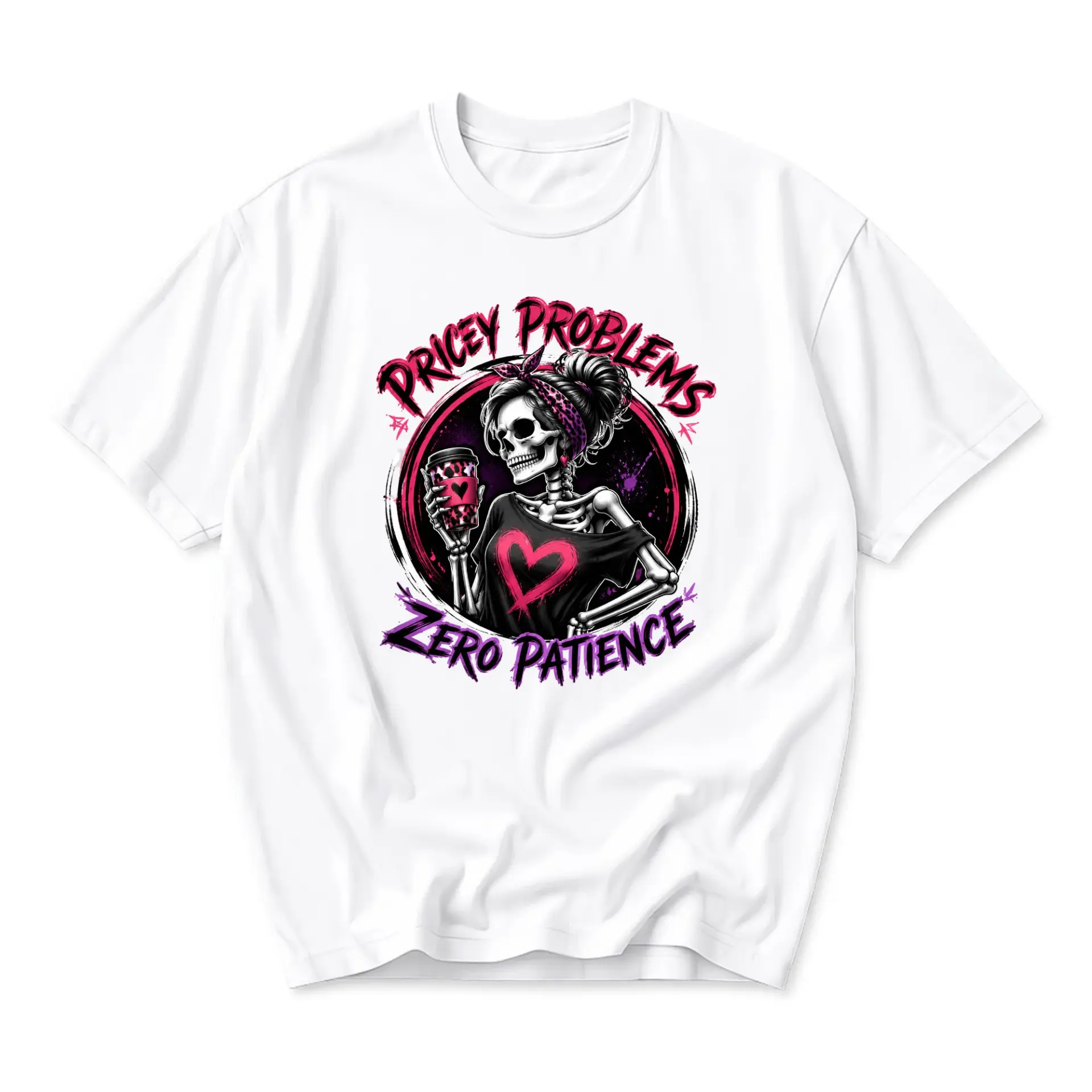 Graphic Tee Pricey Problems Zero Patience Skeleton Design Unisex Cotton Casual Crew Neck Short Sleeve Shirt