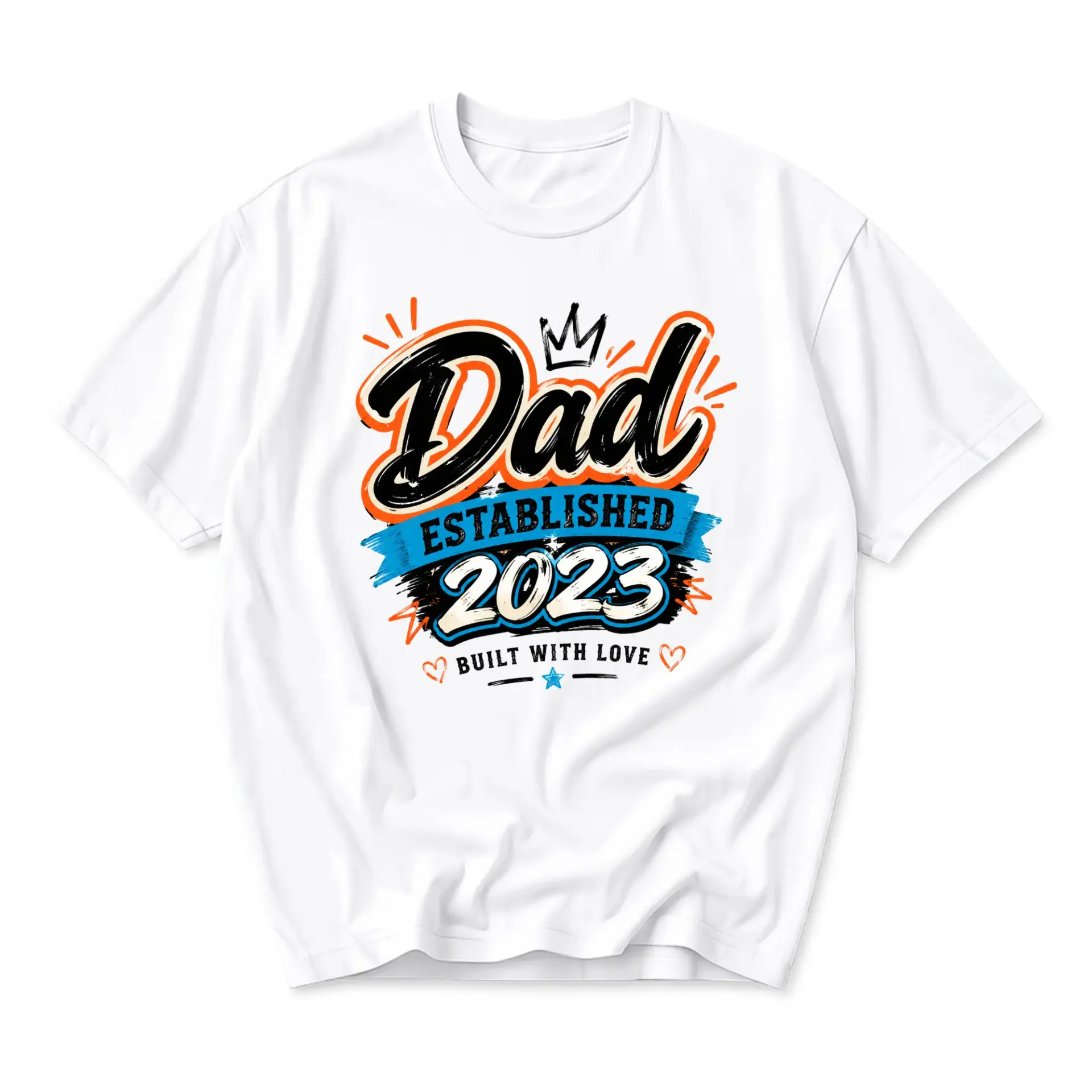 Graphic Tee Dad Established 2023 Built with Love Unisex Crew Neck Casual Everyday Short Sleeve Cotton Blend Shirt
