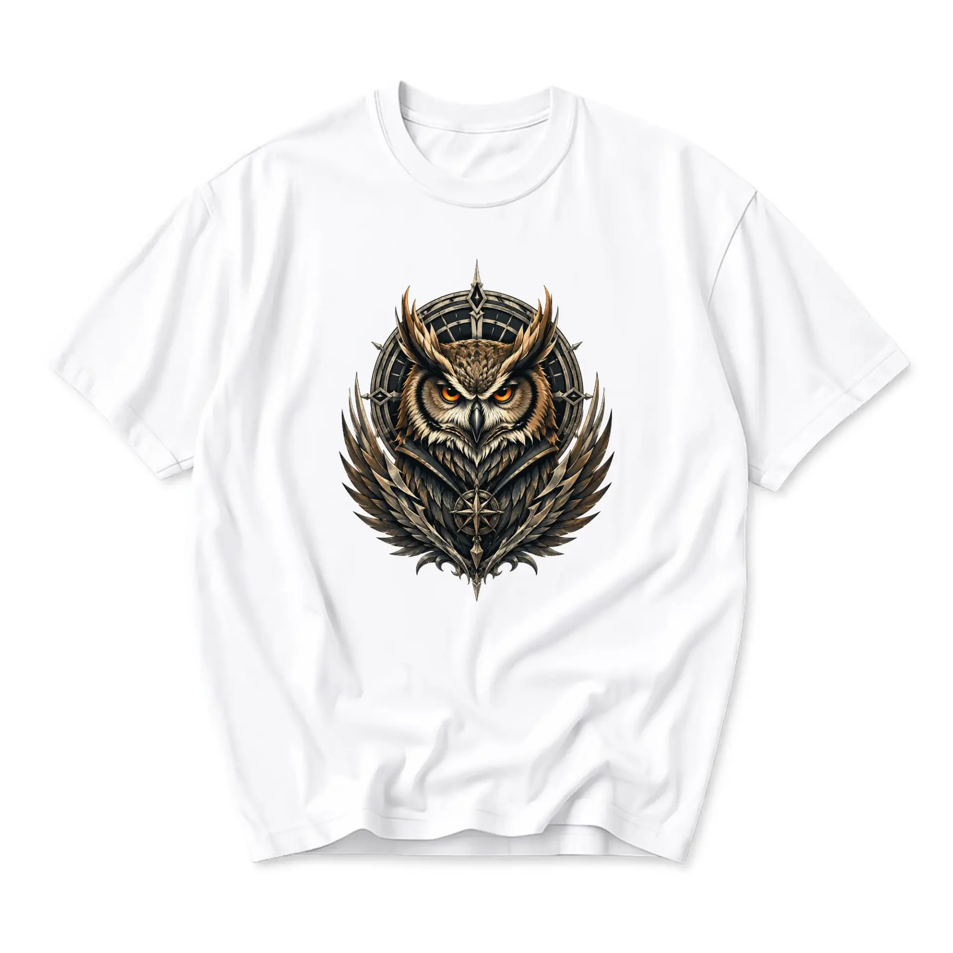 Graphic Tee Unisex Owl Compass Symbol Shirt Artistic Bird Wildlife Illustration Soft Cotton Casual Crew Neck Top