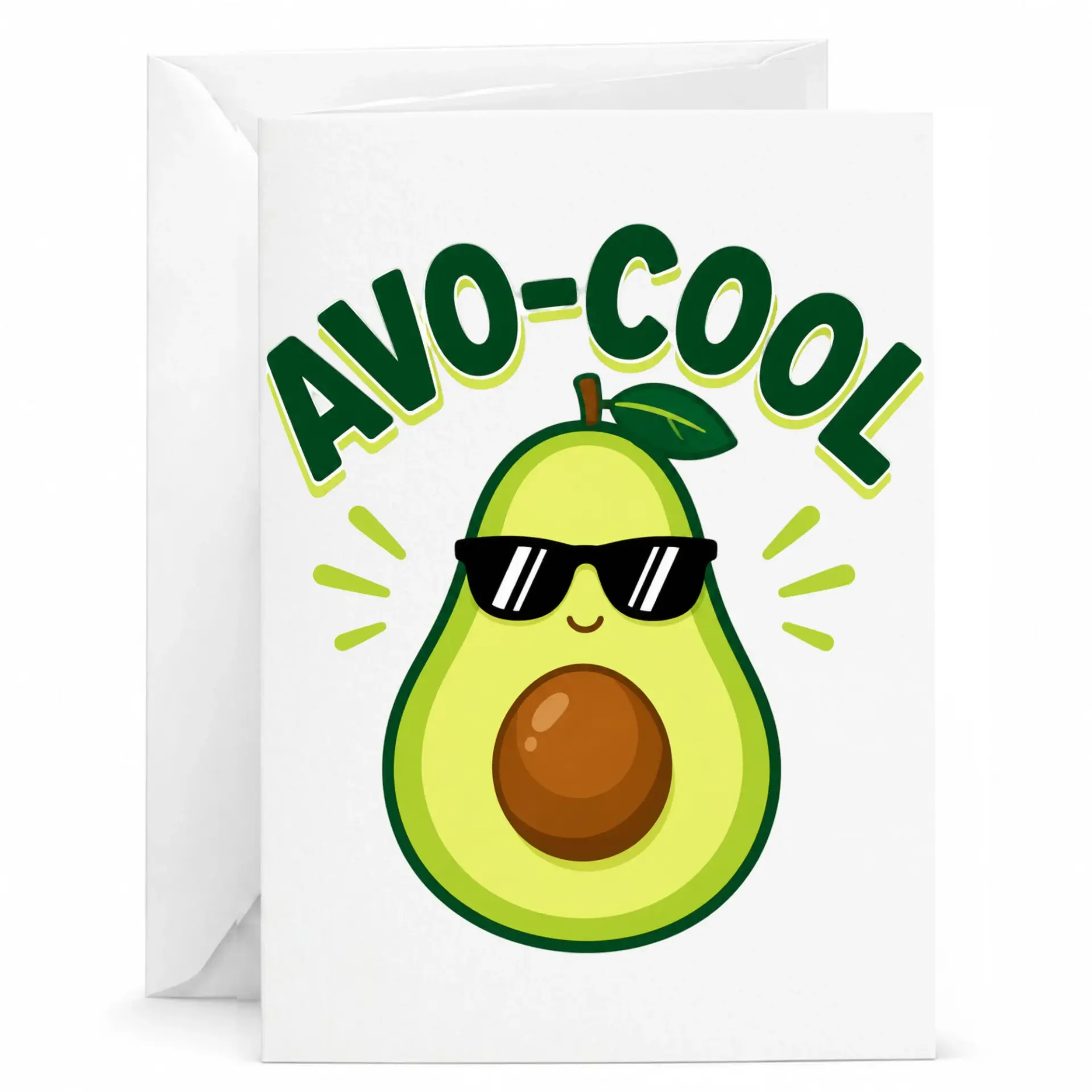 Funny Avo-Cool Avocado Greeting Card with Matching Envelope, Humorous Pun Design, Blank Note Card for Any Occasion