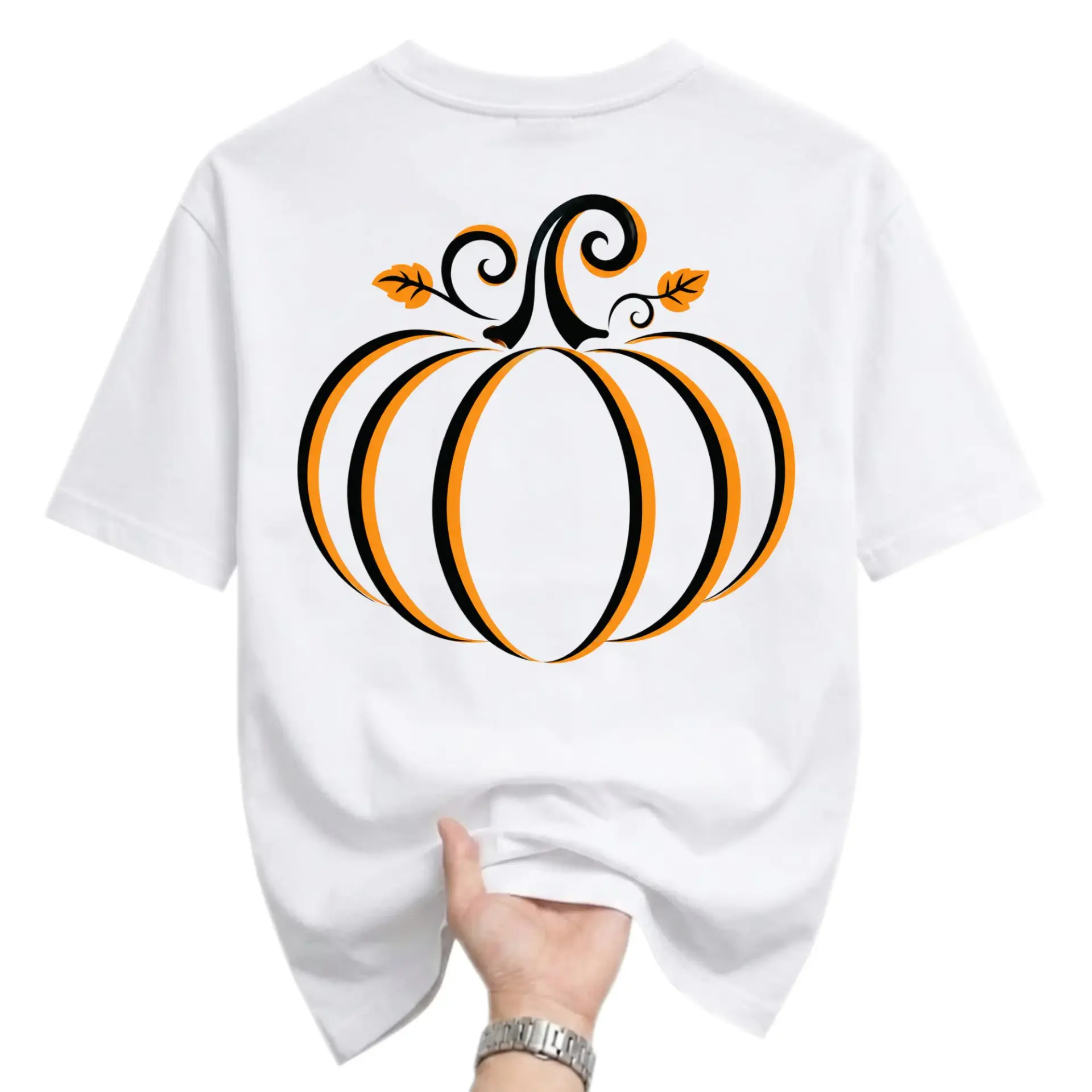 Graphic Tee Pumpkin Illustration Unisex Crew Neck Short Sleeve Shirt for Casual Seasonal Wear and Autumn Fashion