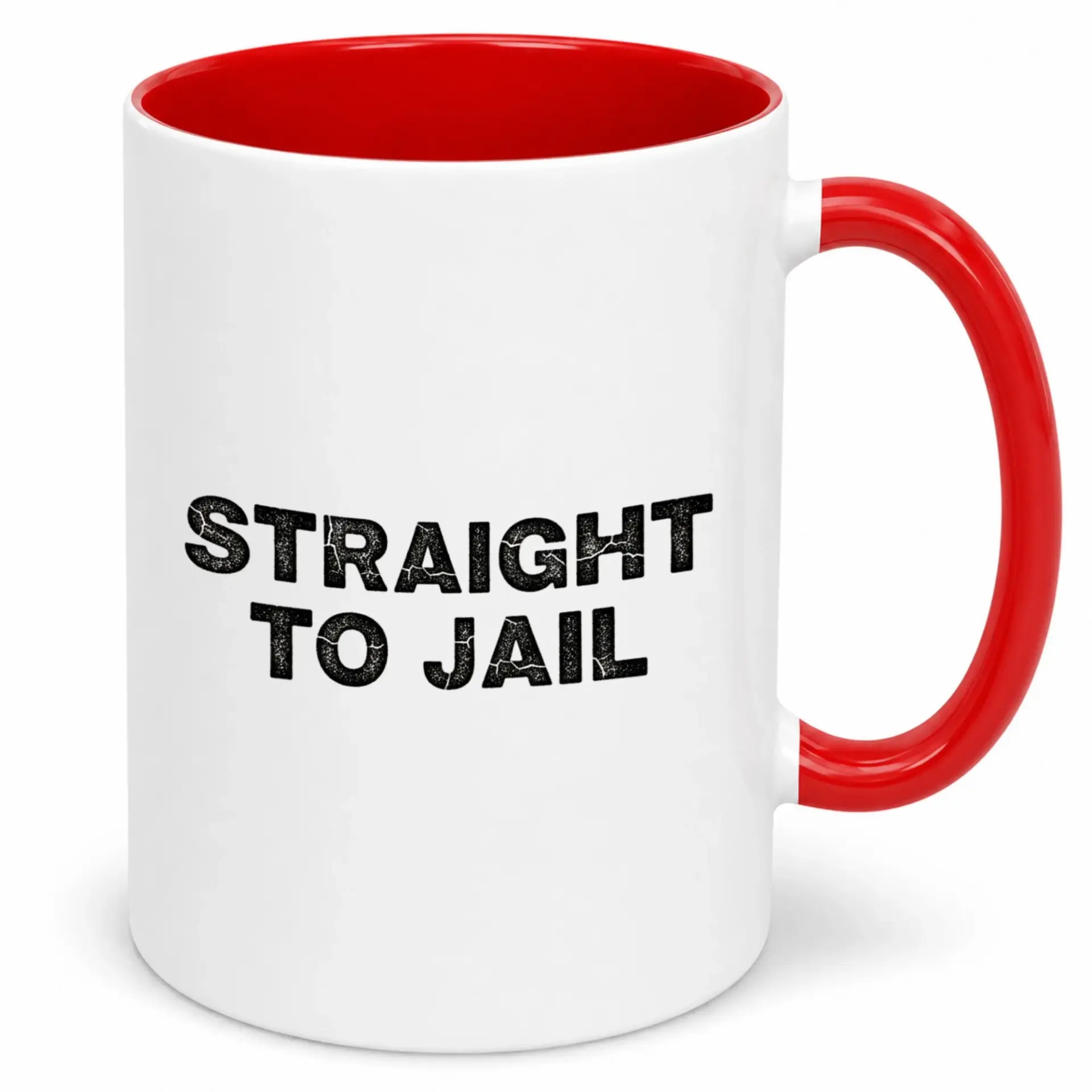 Funny Ceramic Coffee Mug with 'straight to Jail' Design, 11 Oz or 15 Oz Novelty Drinkware, Red Handle and Interior for Home Office
