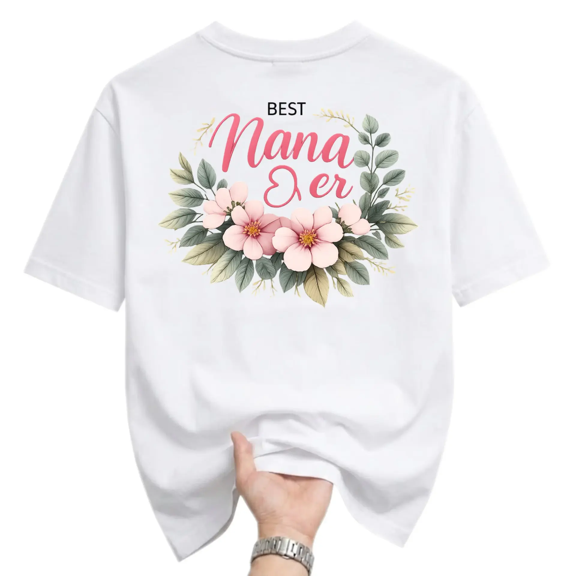Graphic Tee Best Nana Ever Floral Wreath Design Casual Unisex Crew Neck Shirt for Women Soft Everyday Cotton Top