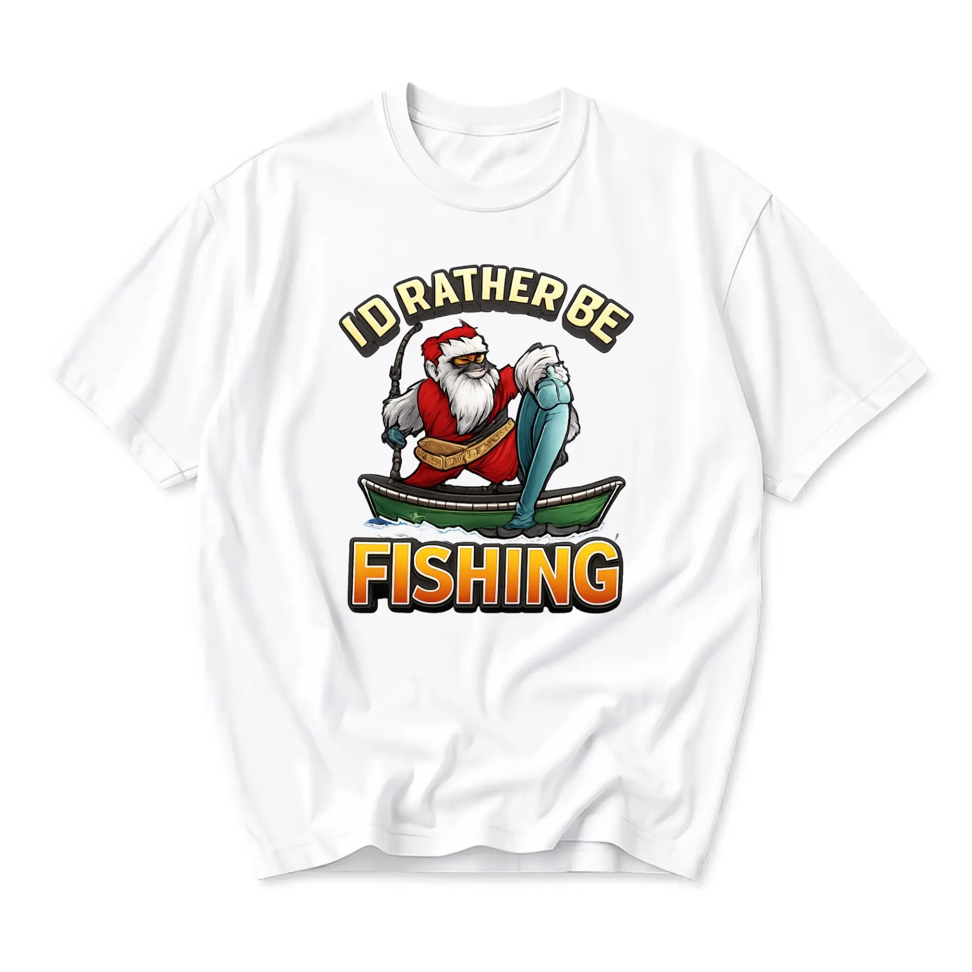 Funny Shirt I'd Rather Be Fishing Graphic Tee Unisex Short Sleeve Crew Neck
