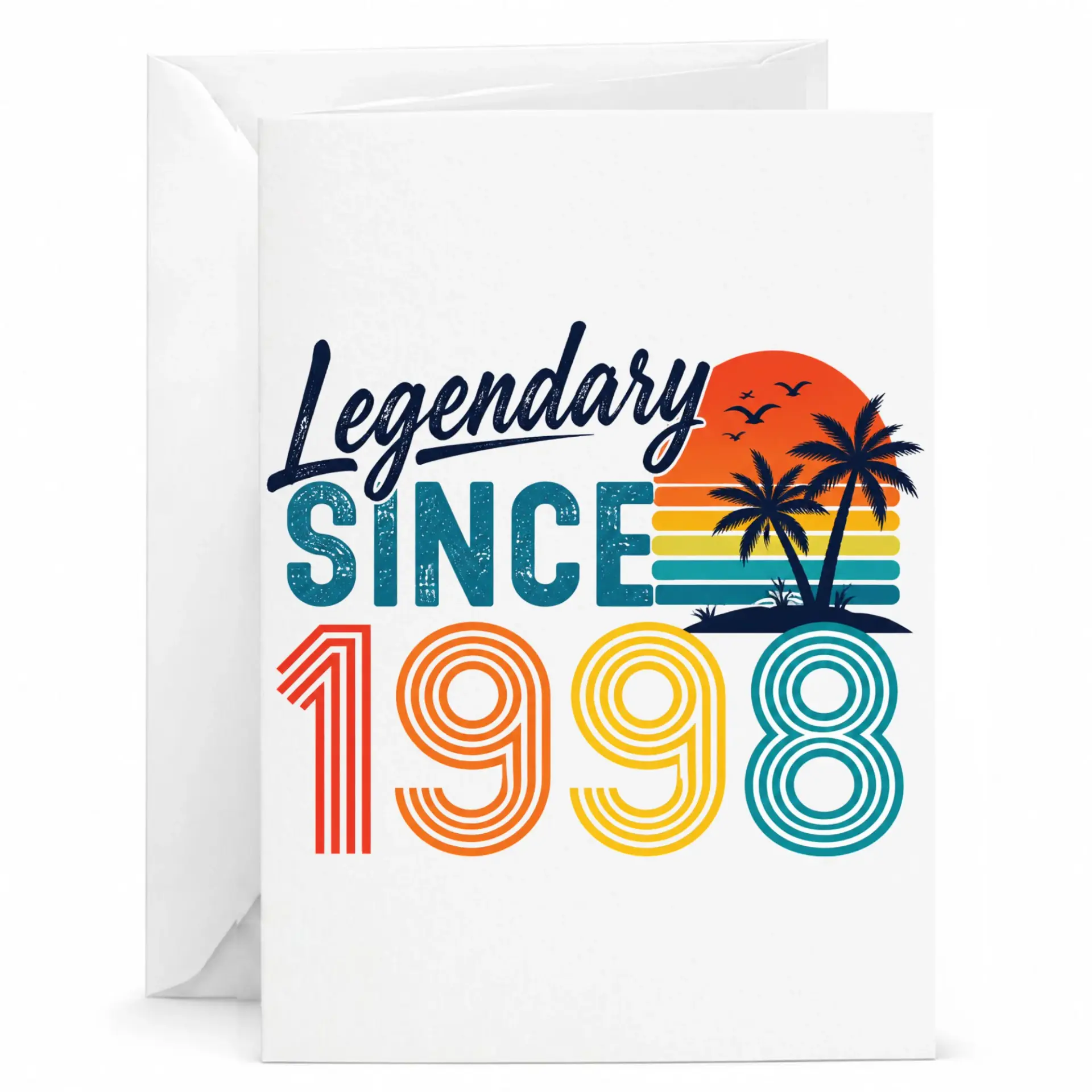 Legendary Since 1998 Birthday Card Vintage Sunset Palm Tree Greeting Card for Milestone Celebration