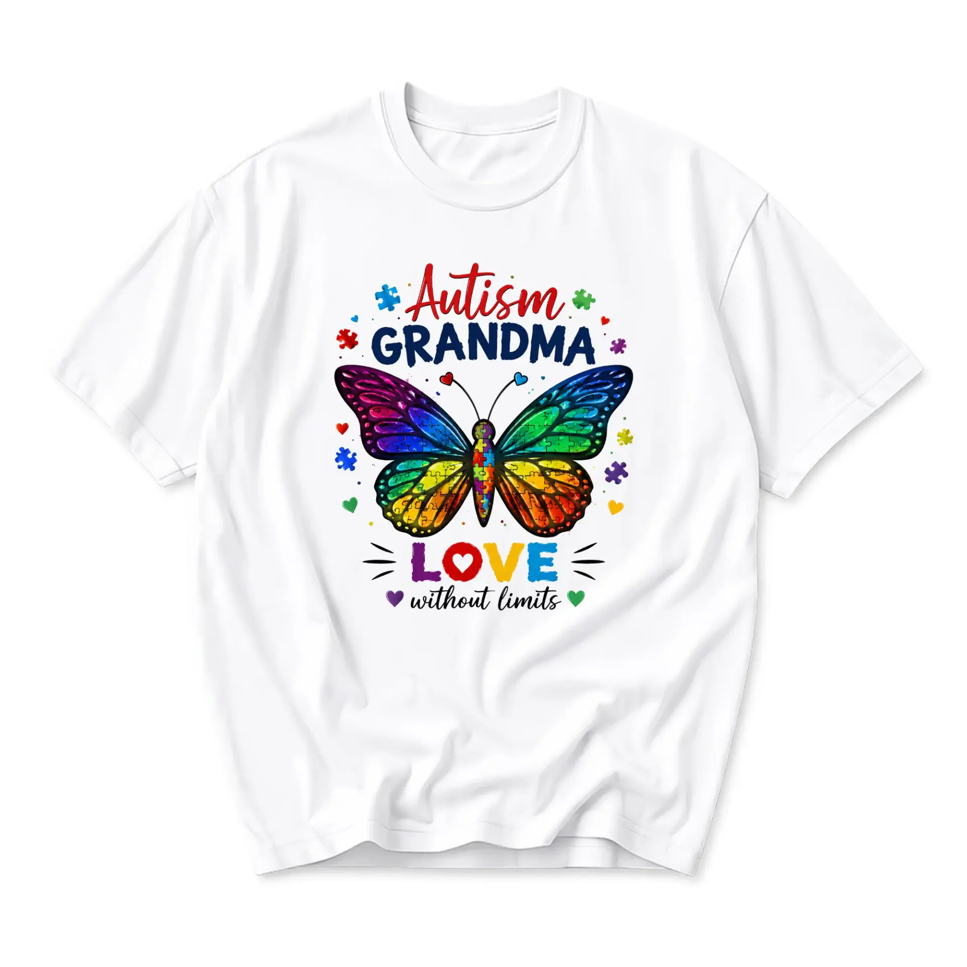 Graphic Tee Autism Grandma Butterfly Love Print Unisex Crew Neck Casual Everyday Short Sleeve Shirt