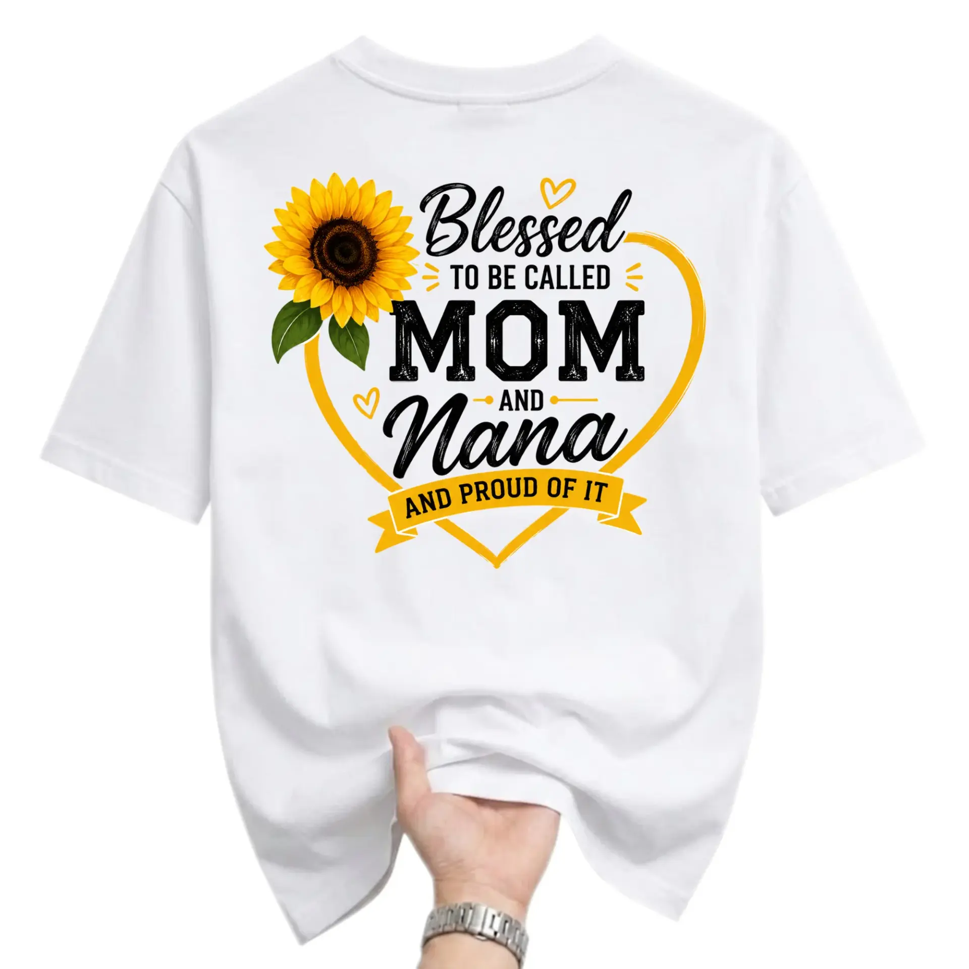 Graphic Tee Blessed to Be Called Mom and Nana Sunflower Shirt Casual Crew Neck Unisex Cotton Blend Top for Daily Wear