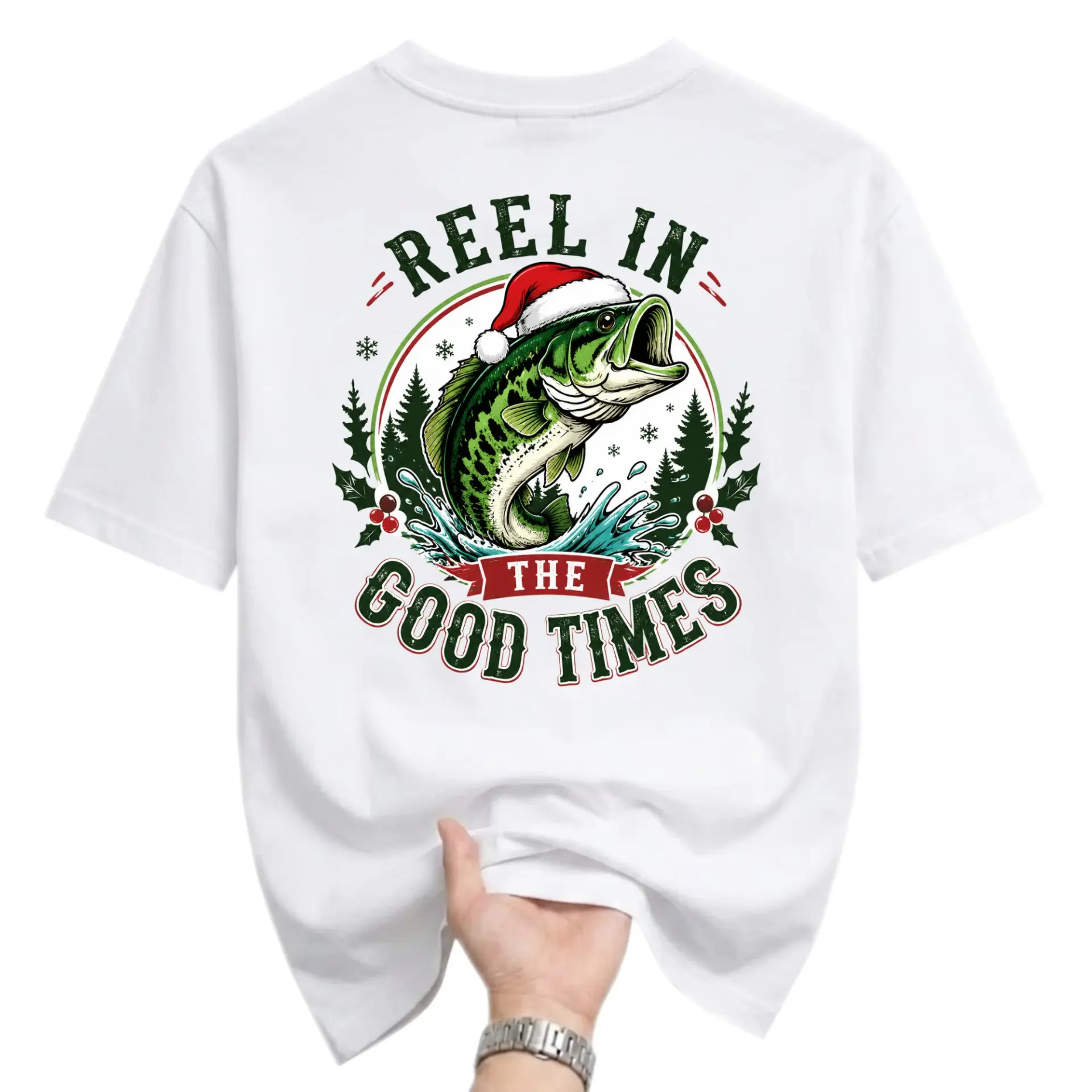 Funny Shirt Reel in Fishing Christmas Graphic Tee Unisex Holiday Casual Wear Soft Cotton Crew Neck Top