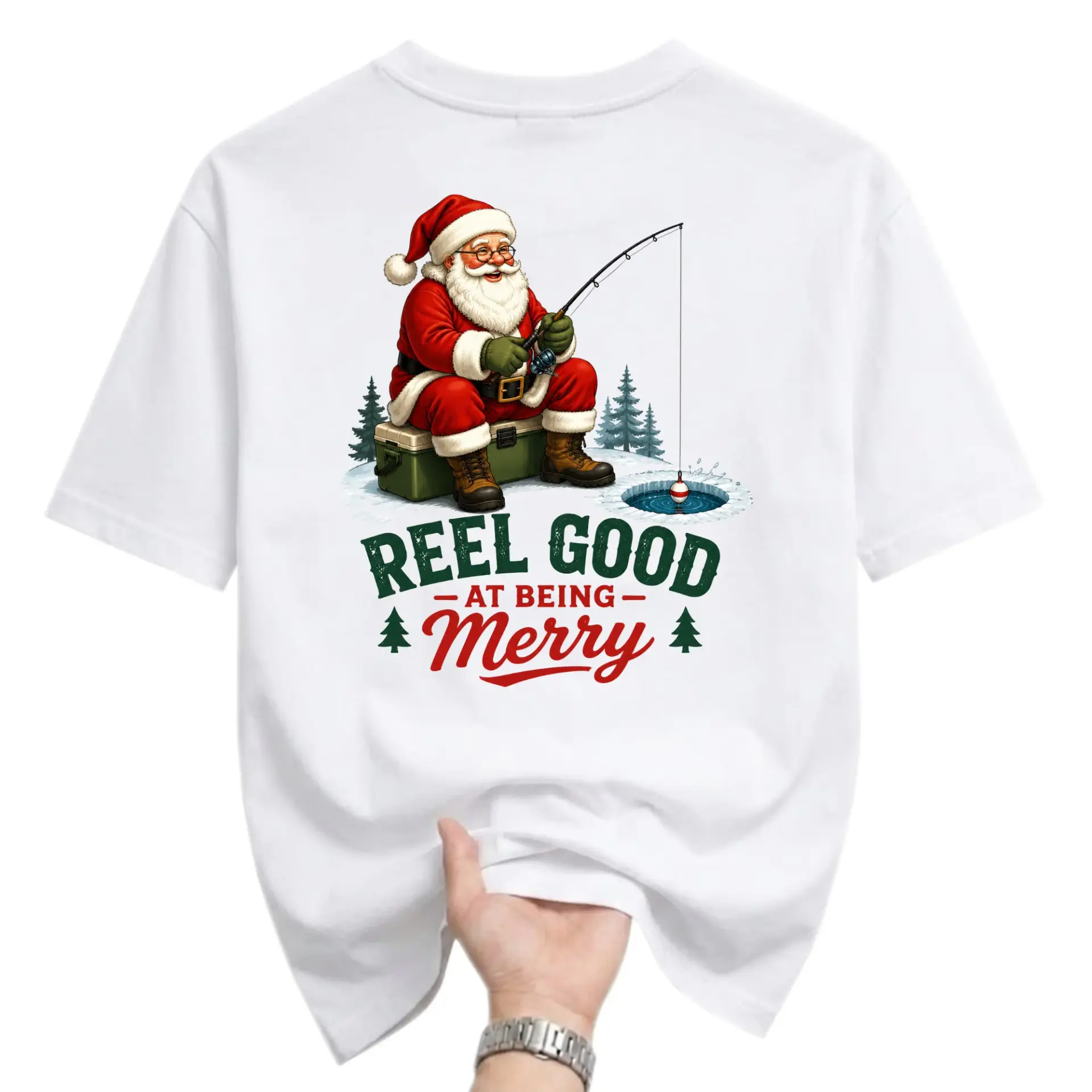 Funny Shirt Reel Good at Being Merry Santa Claus Fishing Graphic Tee Unisex