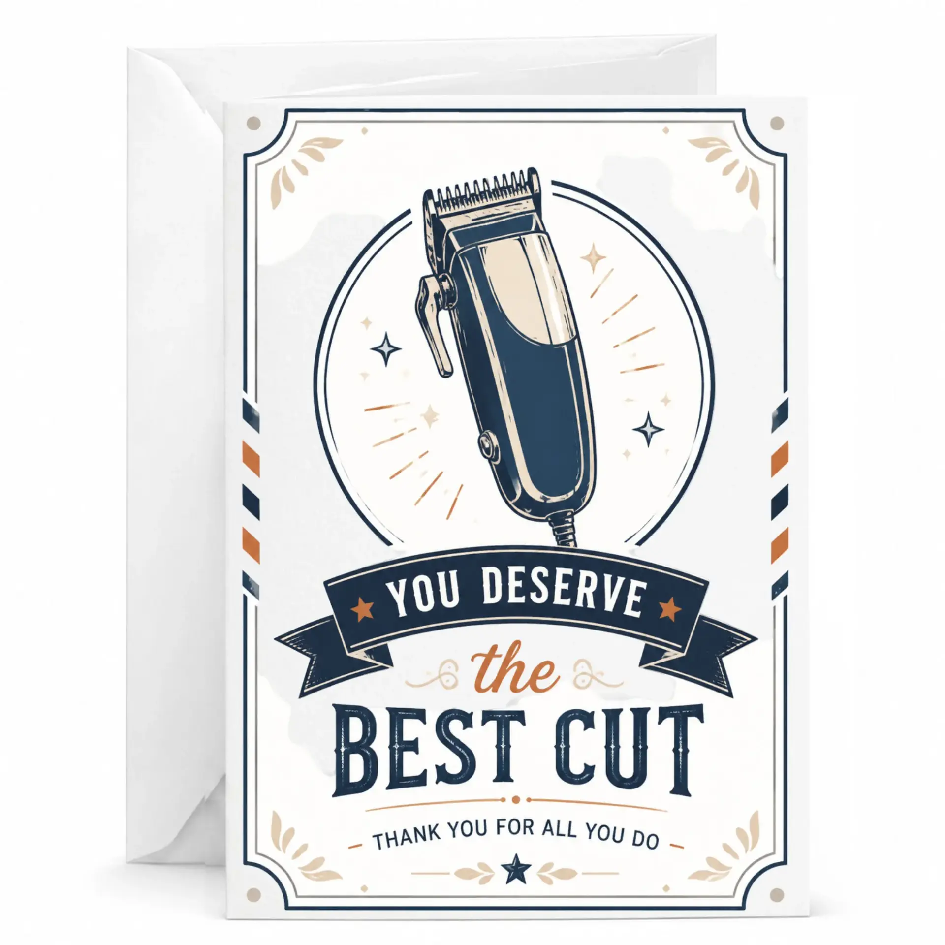 Thank You Card for Barber or Hair Stylist, Professional Haircutting Clipper Design Greeting Card with Envelope