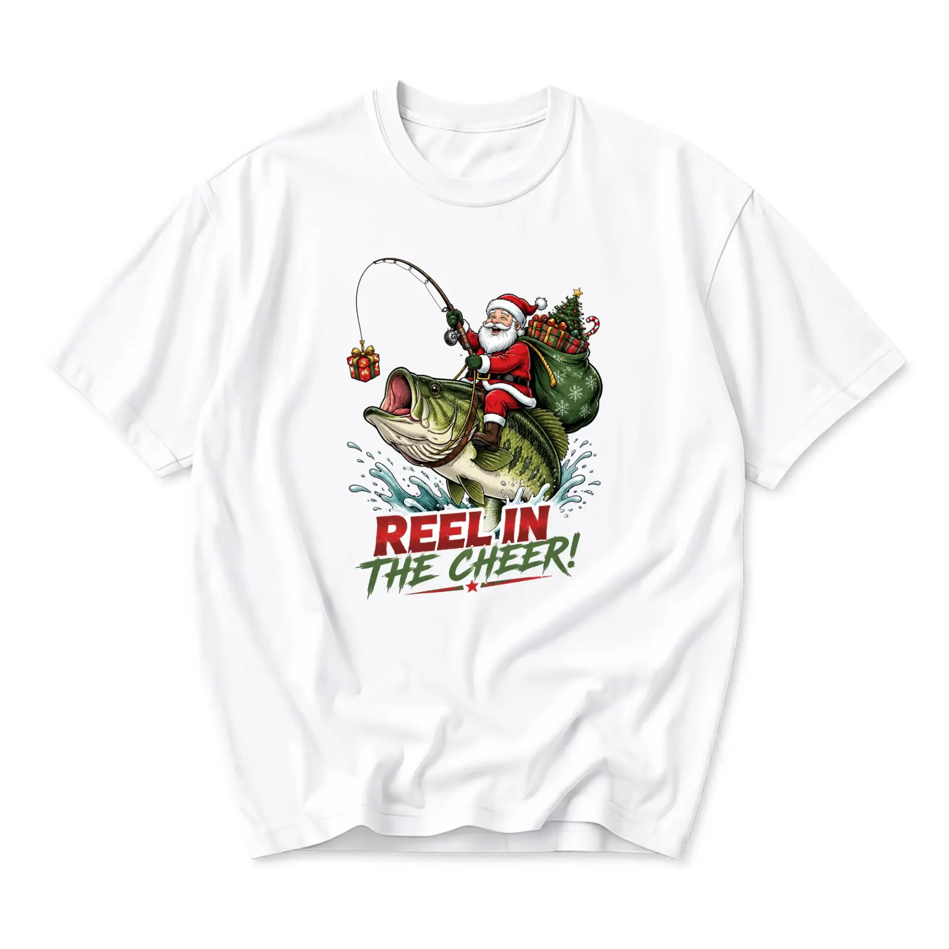 Funny Shirt Reel in the Cheer Christmas Fishing Graphic Tee Unisex Casual Apparel for Holiday Season Enthusiasts