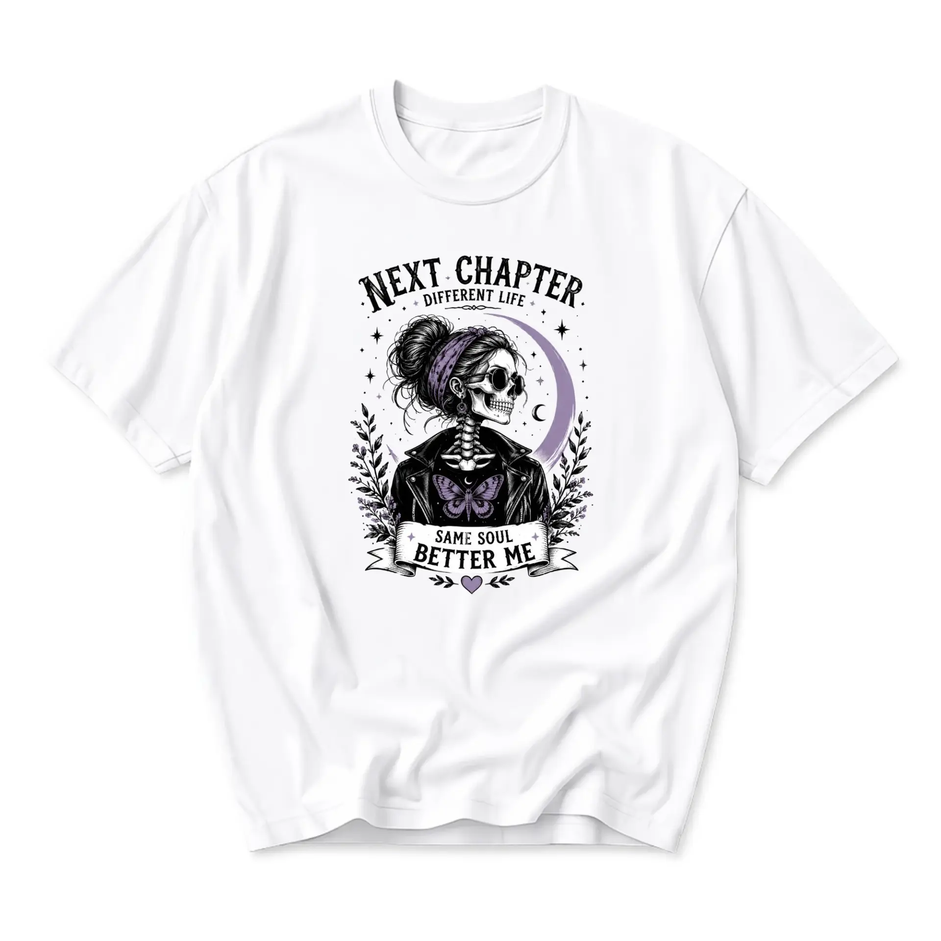 Graphic Tee Next Chapter Different Life Skeleton Illustration Unisex Crew