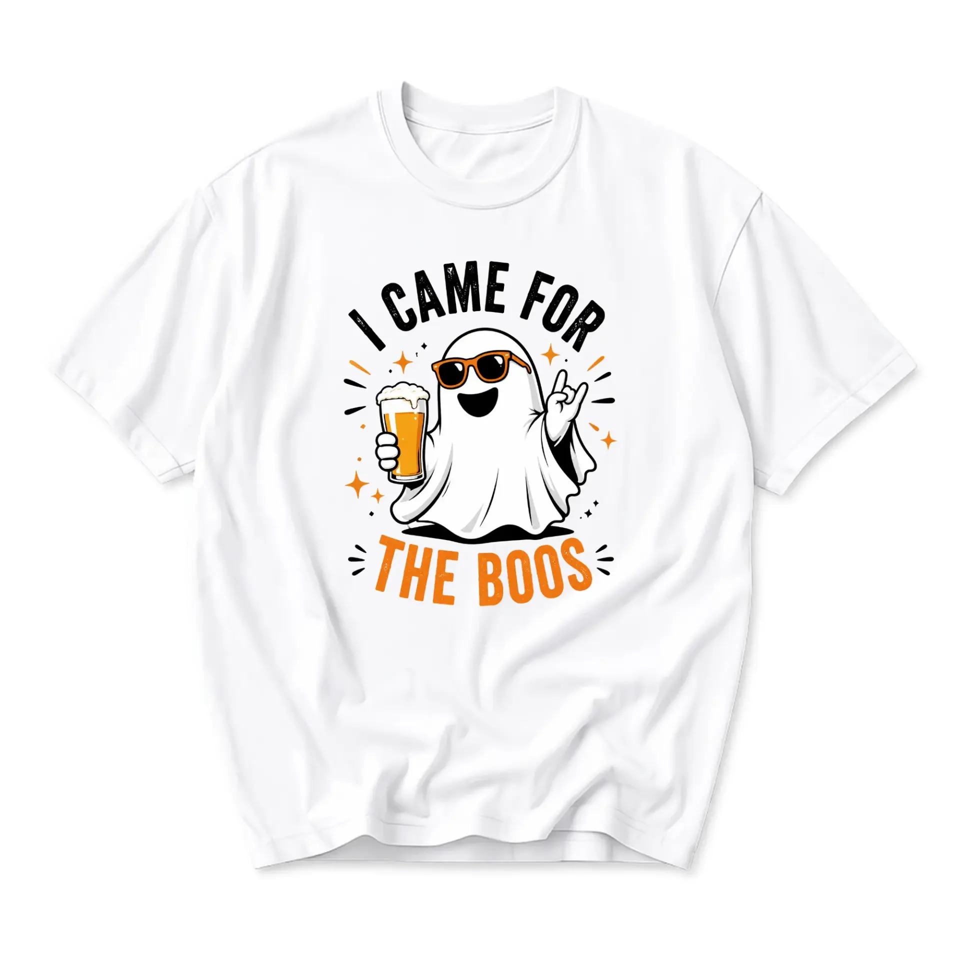 Funny Shirt I Came for the Boos Ghost Beer Pun Graphic Tee Casual Unisex Crew Neck Short Sleeve Apparel White