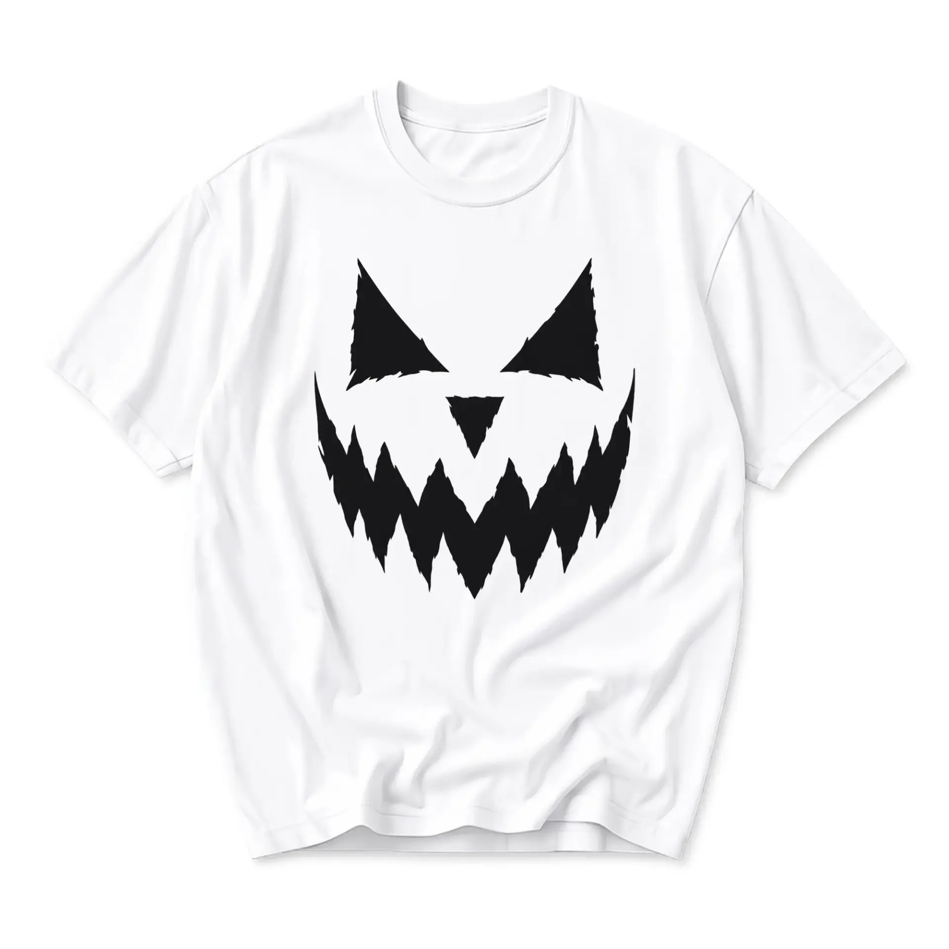 Graphic Tee Unisex Crew Neck T-Shirt Featuring Spooky Jack O Lantern Pumpkin Face Silhouette for Casual Fall Wear