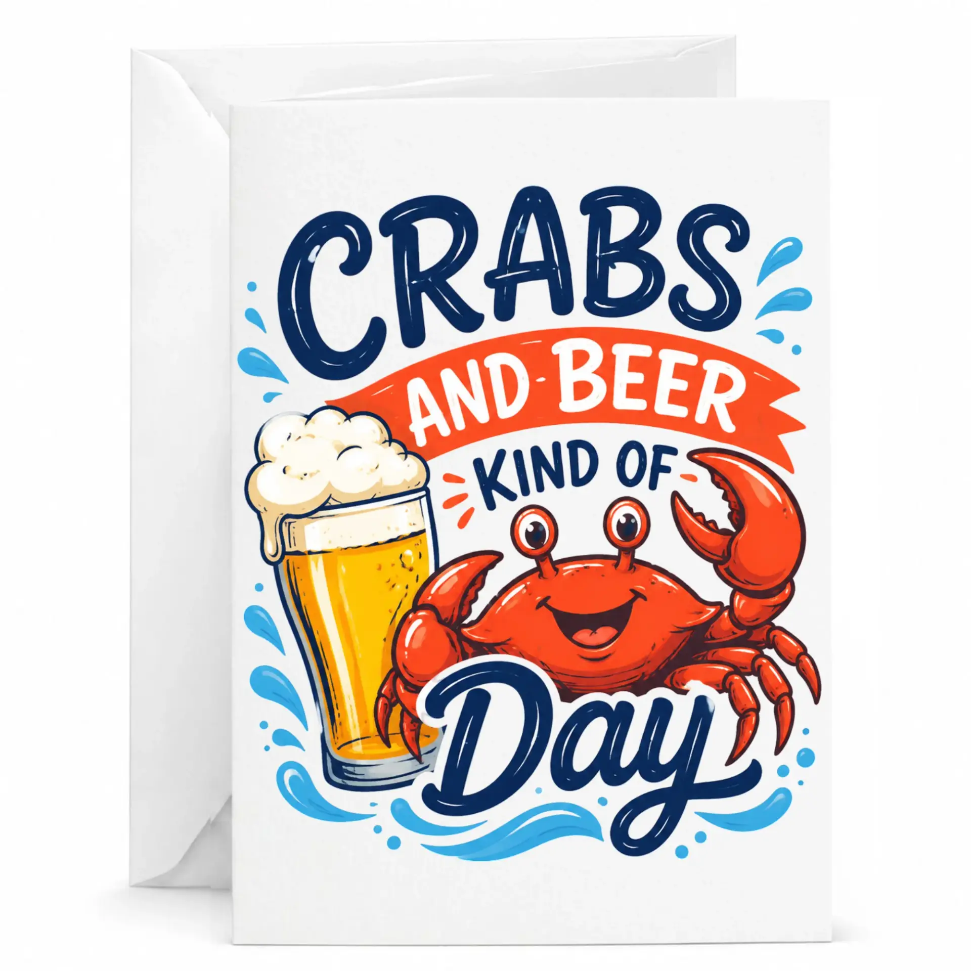 Funny Crabs and Beer Greeting Card for Seafood and Brew Enthusiasts with Matching White Envelope Included