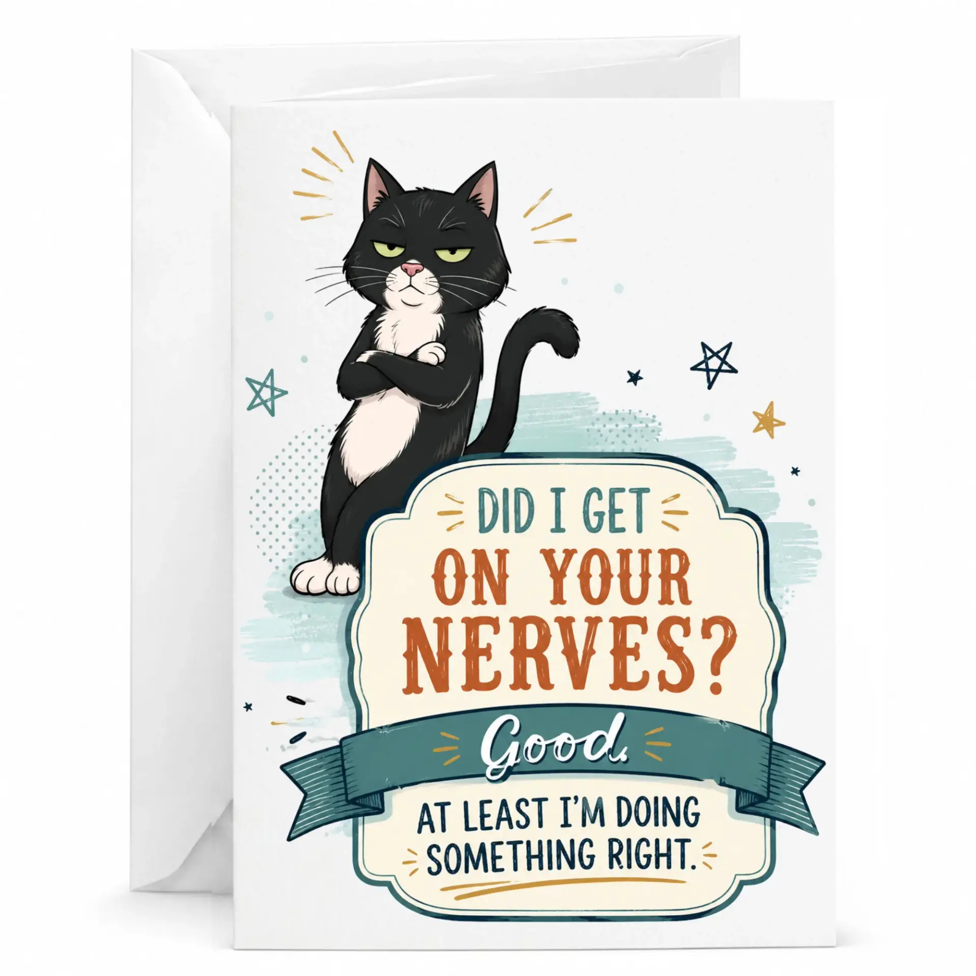 Funny Sarcastic Cat Greeting Card Humorous Animal Pun Note for Friends
