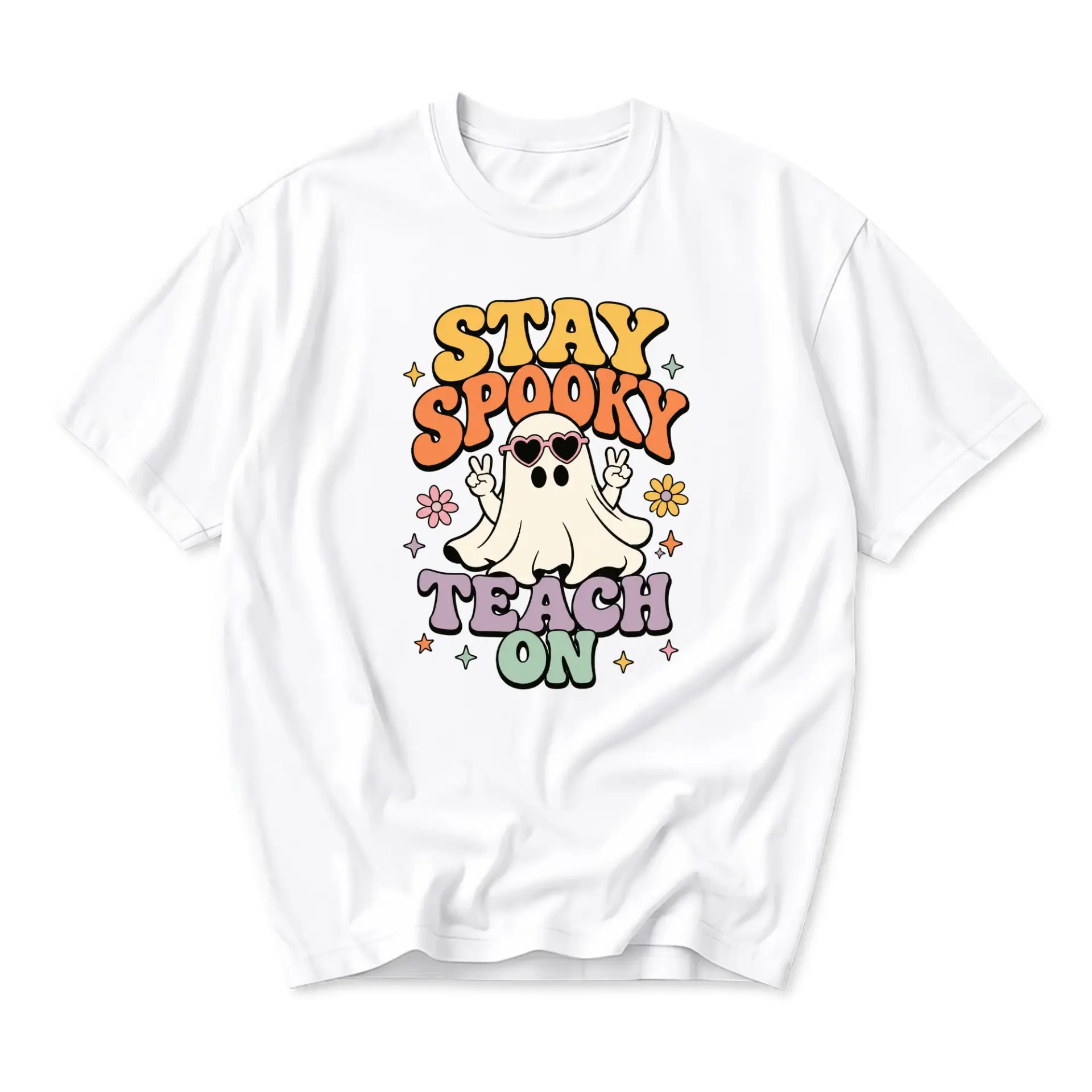 Funny Shirt Stay Spooky Teach on Graphic Tee Retro Aesthetic Unisex Cotton Crew Neck Casual Short Sleeve Apparel