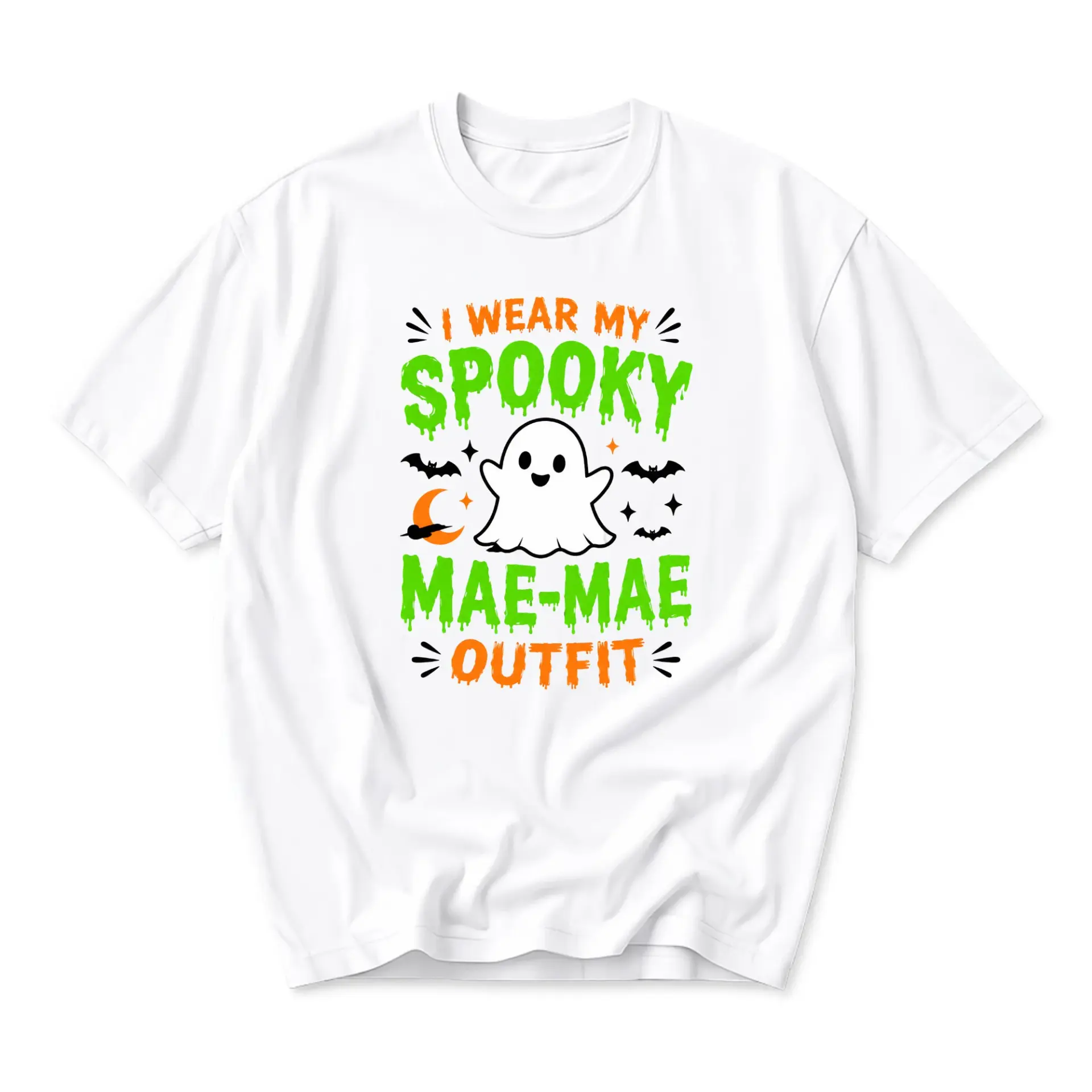 Funny Shirt Unisex Graphic Printed T-Shirt Spooky Mae-Mae Outfit Cute Ghost Halloween Seasonal Casual Apparel Tee