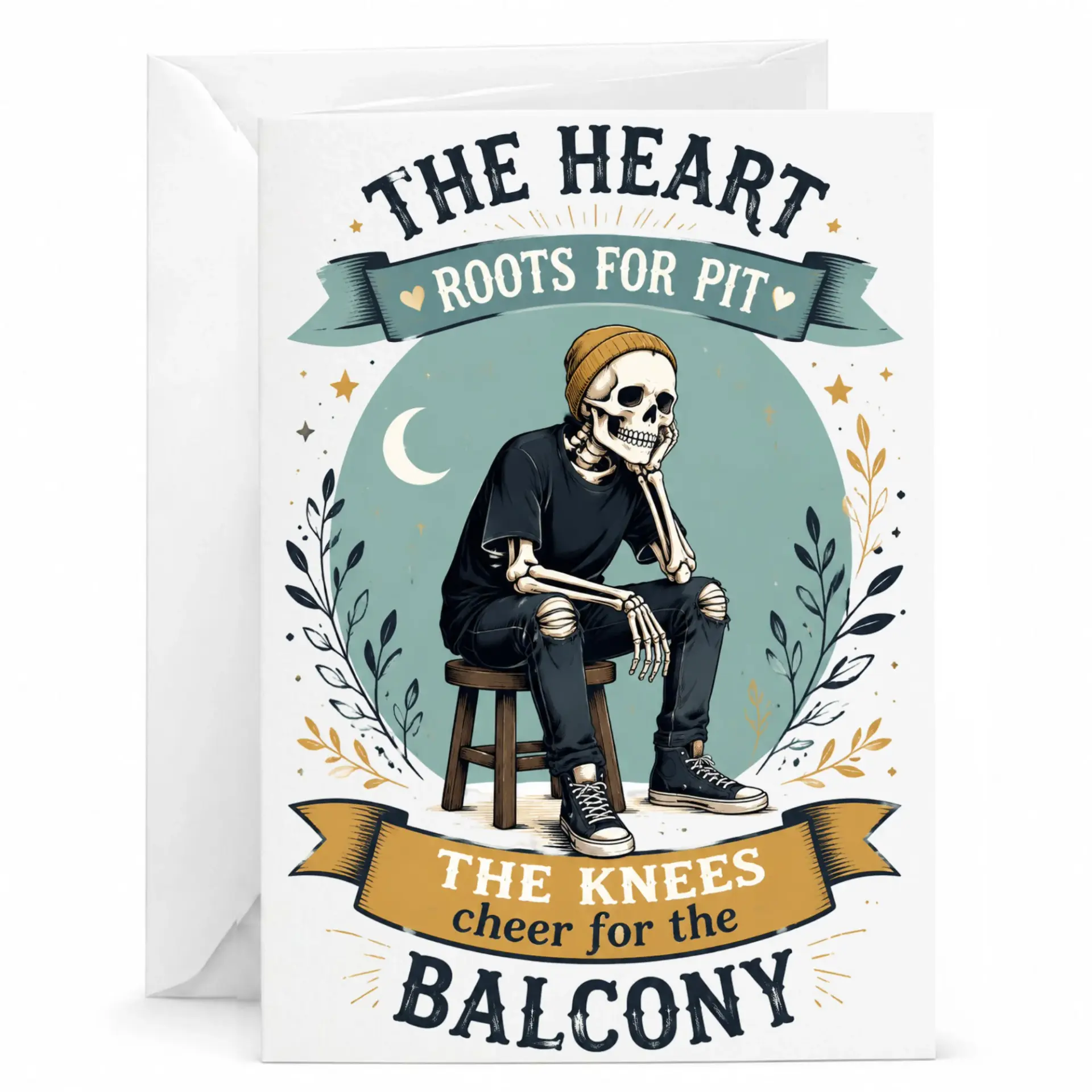 Funny Skeleton Greeting Card Whimsical Illustration Stationary for Appreciation and Birthday Messages 5x7 Inches