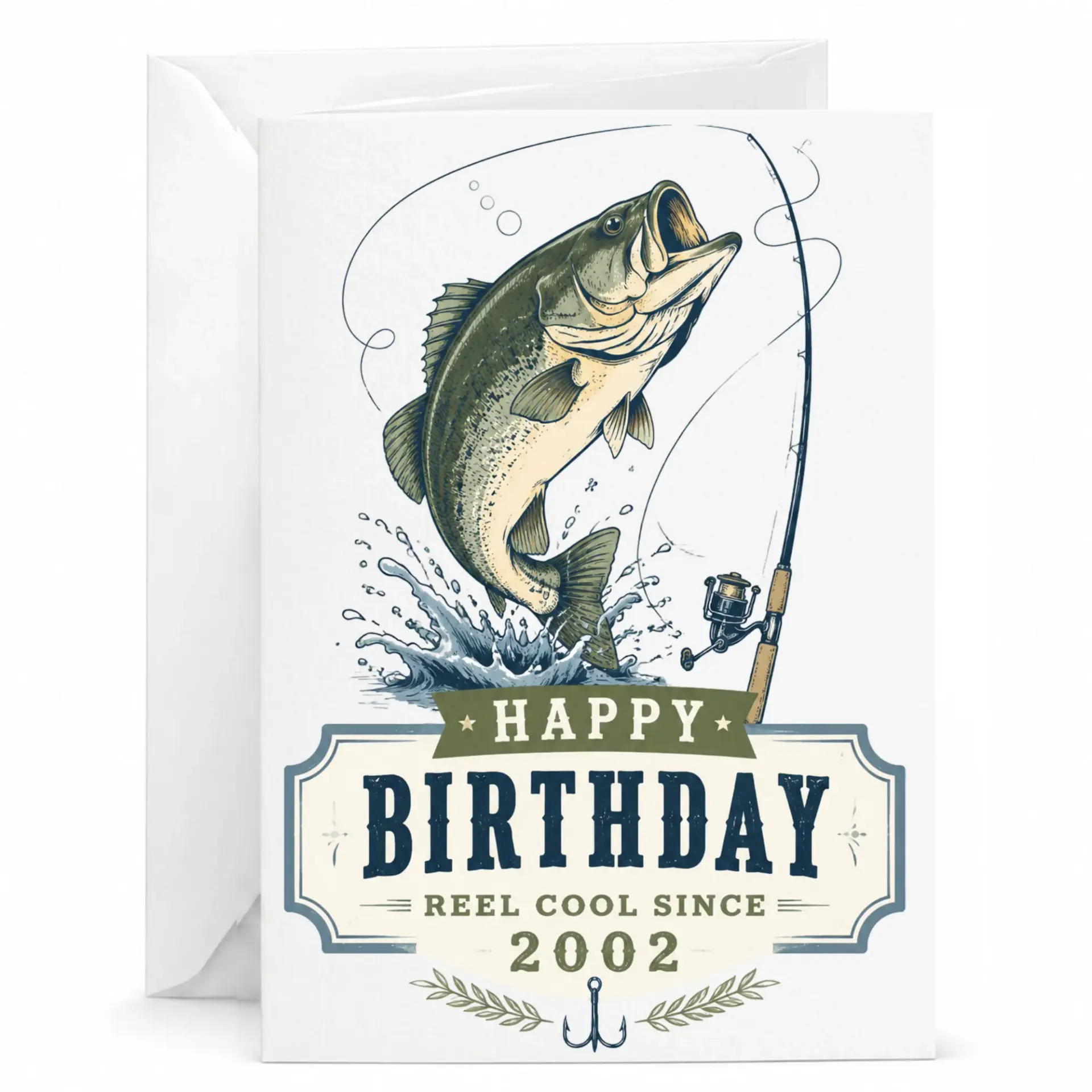 Birthday Card Funny Fishing Enthusiast Greeting Card Reel Cool Since 2002 Fisherman Gift Card for Outdoorsy Hobbyist