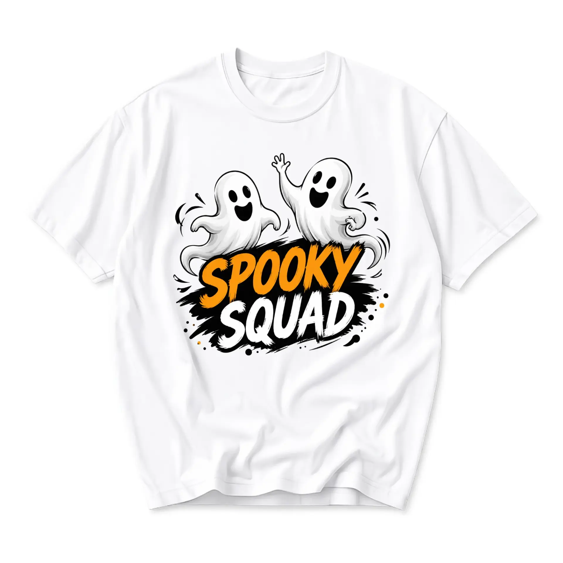 Graphic Tee Spooky Squad Cute Ghost Print Unisex Crew Neck Shirt for Casual Everyday Wear and Seasonal Celebrations