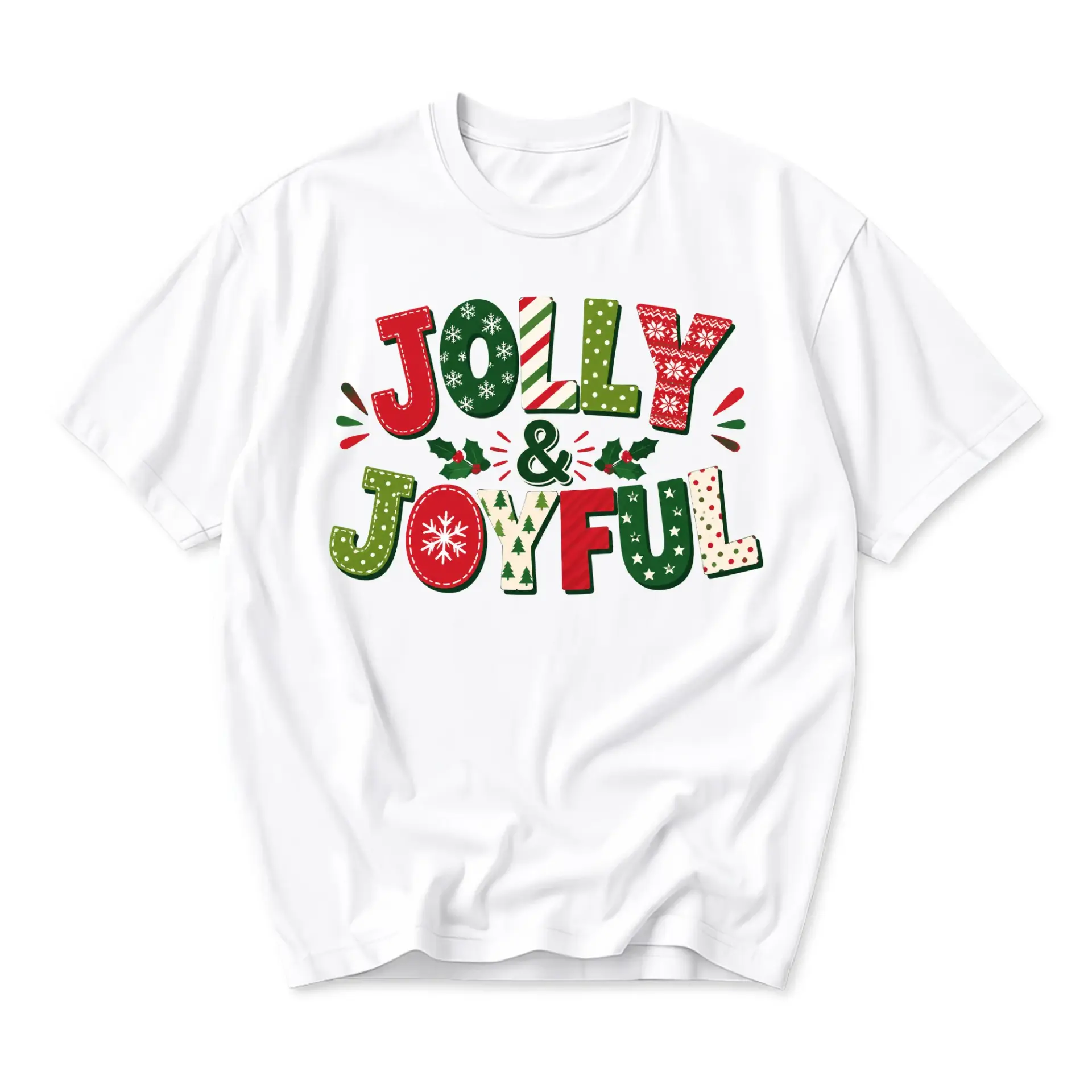 Graphic Tee Jolly and Joyful Holiday Print Unisex Crew Neck Casual Everyday Short Sleeve Cotton Blend T-Shirt