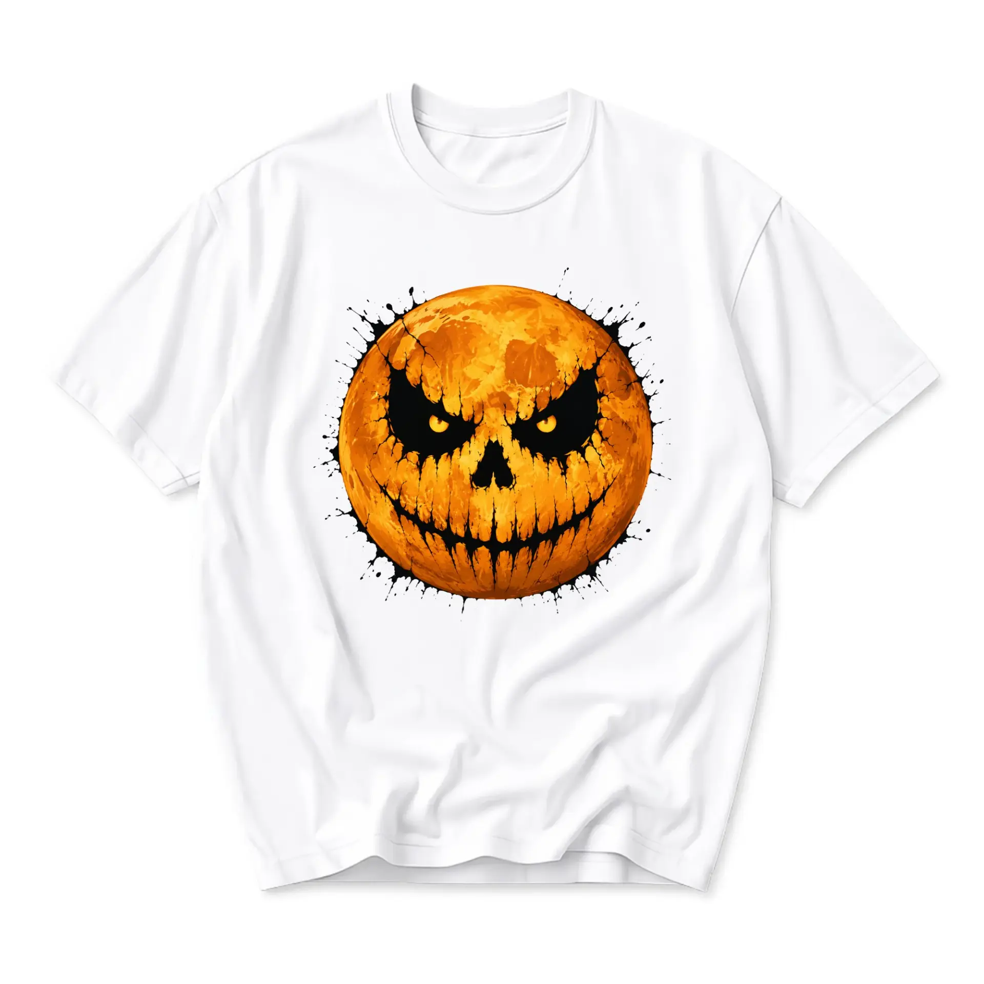 Graphic Tee Pumpkin Skull Design Unisex Crew Neck Short Sleeve Shirt for Casual Wear and Seasonal Celebration