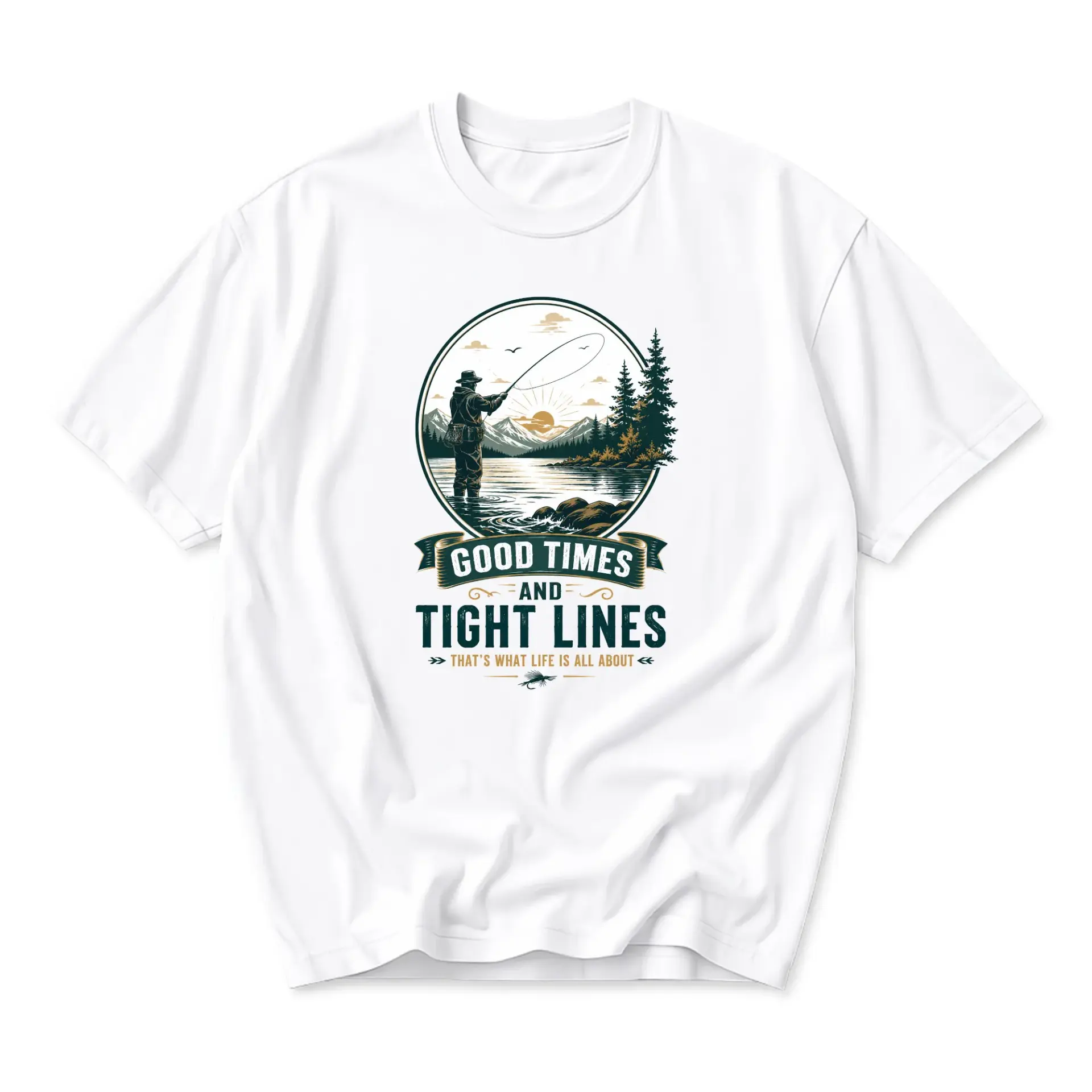 Graphic Tee Good Times and Fishing Shirt Fisherman Wilderness Apparel Unisex Casual Cotton Crew Neck Top