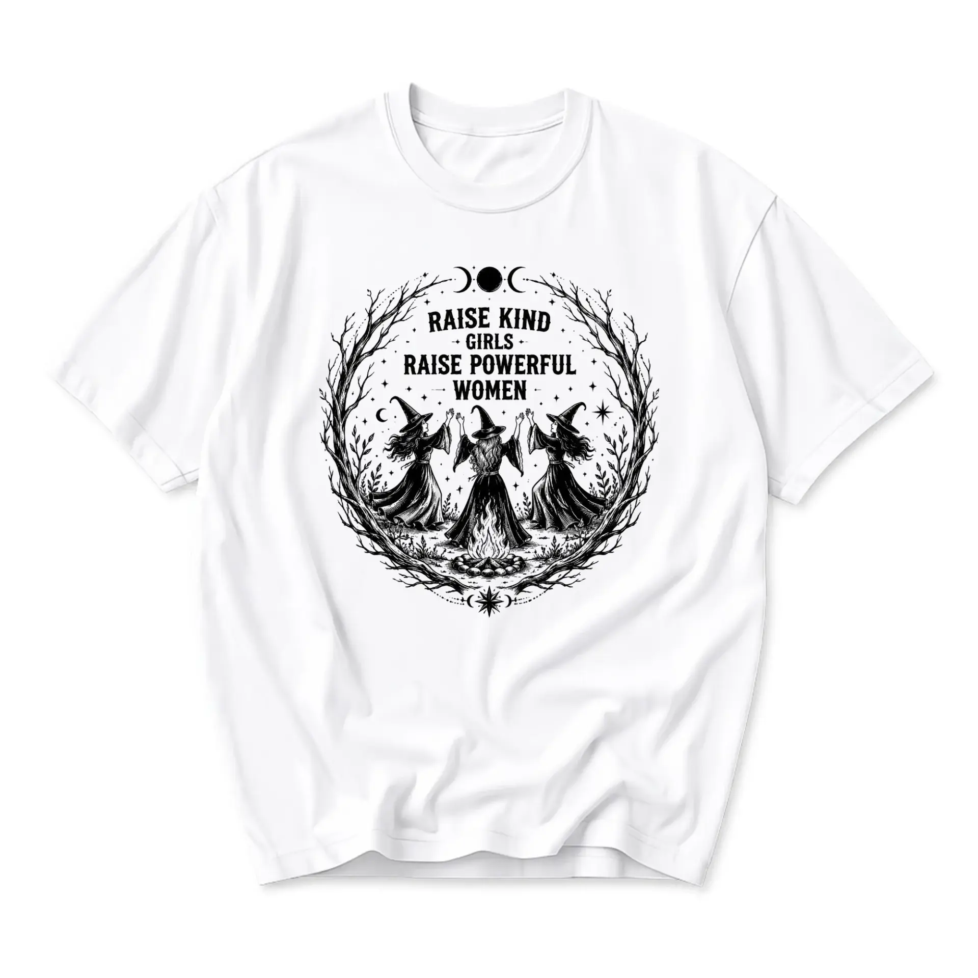 Graphic Tee Raise Kind Girls Raise Powerful Women Inspirational Witch Themed Illustration Unisex Casual Crew Neck T-Shirt