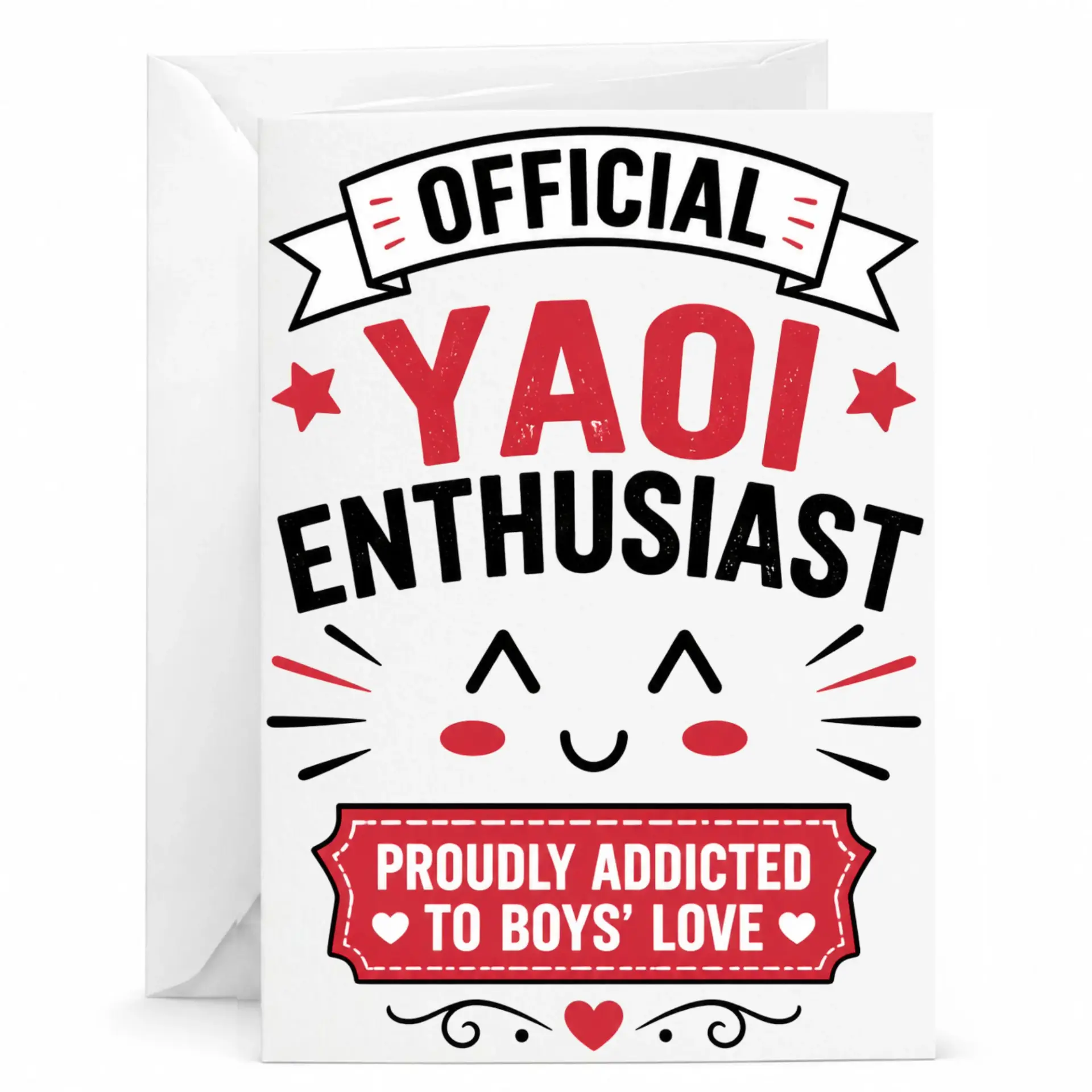 Funny Greeting Card Official Yaoi Enthusiast Proudly Addicted to Boys Love Anime Fan Stationery Note