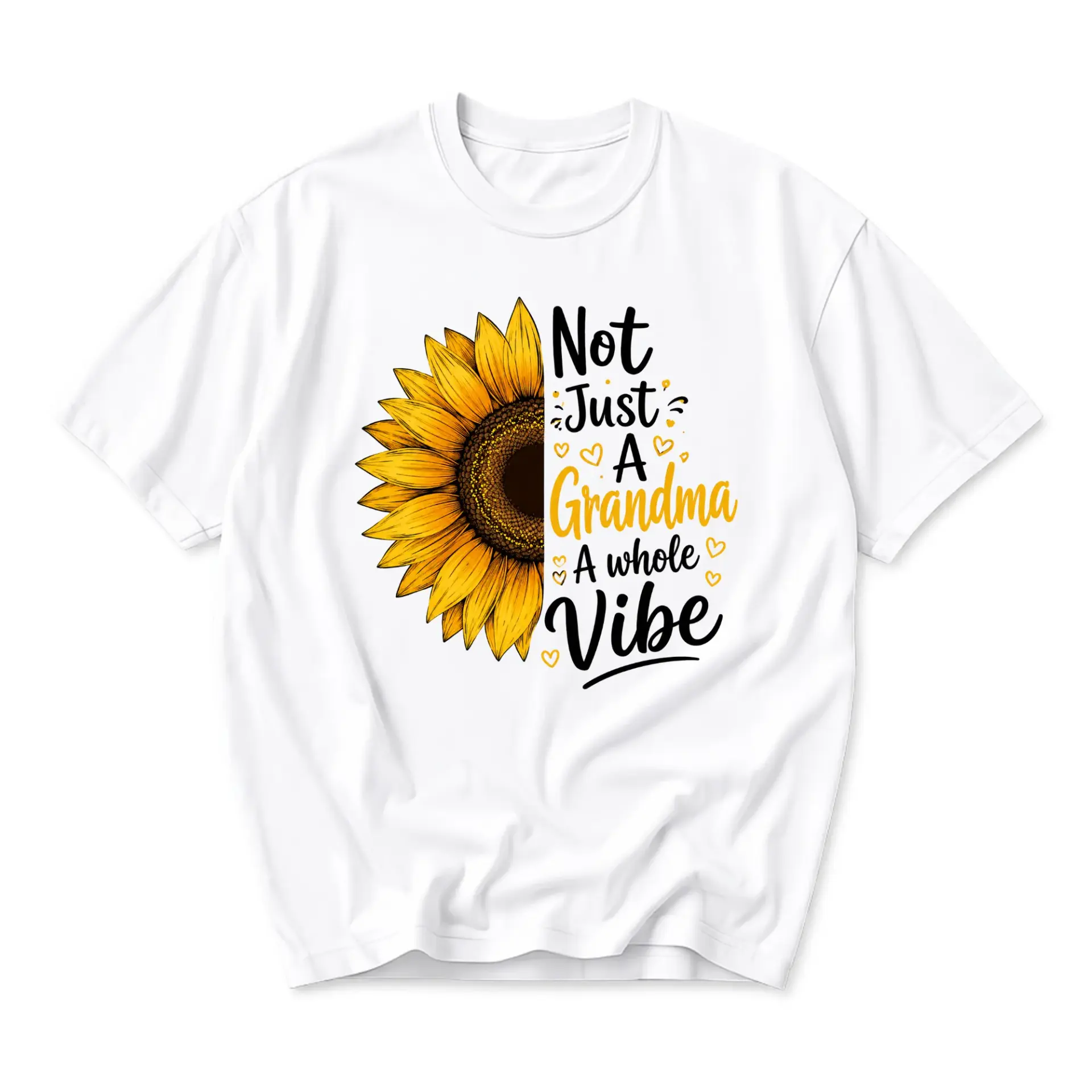Graphic Tee Not Just a Grandma a Whole Vibe Sunflower Print Unisex Crew Neck Casual Everyday Short Sleeve Cotton Shirt