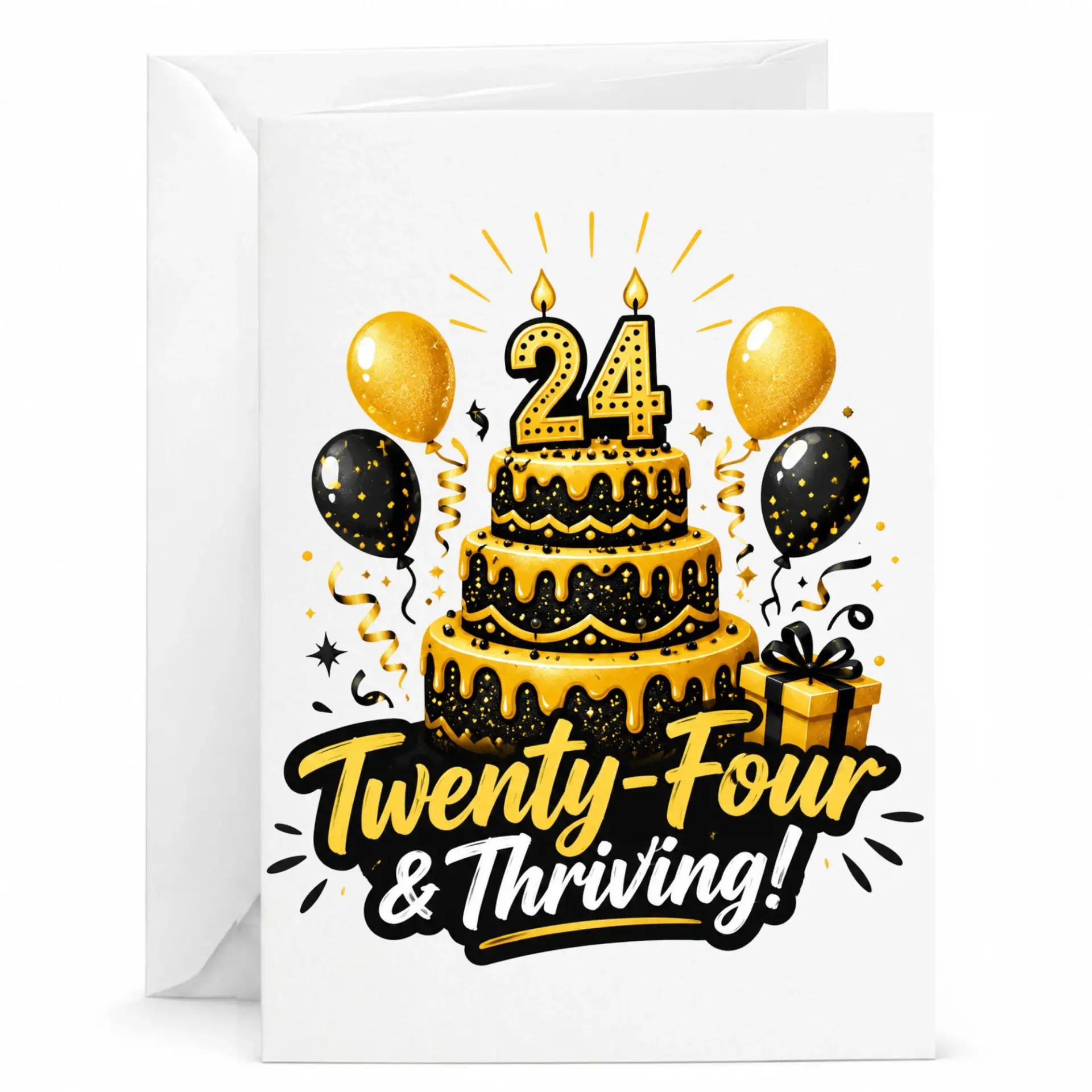 Birthday Card Twenty-Four and Thriving Elegant Black and Gold Milestone Celebration Greeting Card for Twenty Fourth