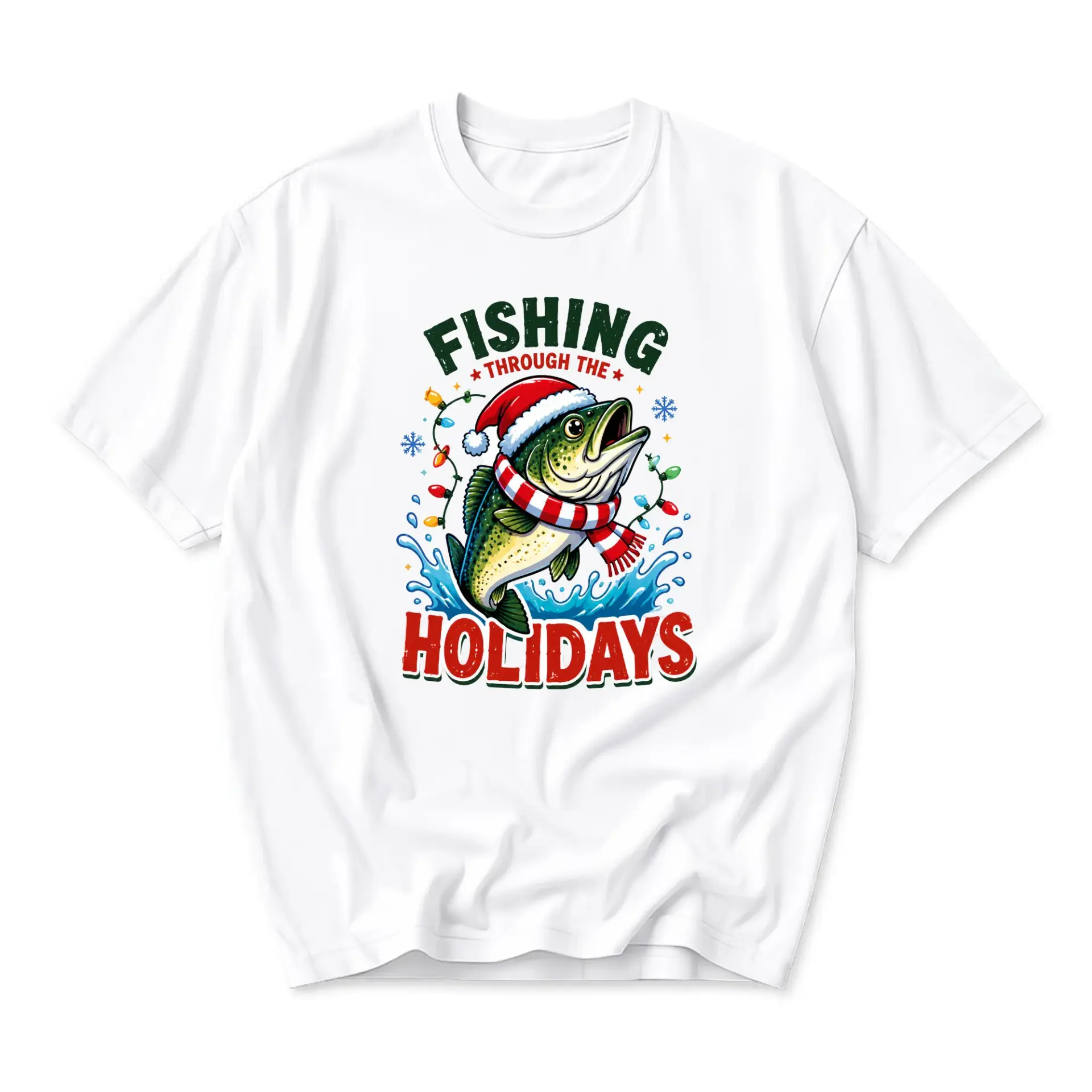 Funny Shirt Fishing Through the Holidays Unisex Graphic Printed T-Shirt for Casual Everyday Wear and Seasonal Apparel