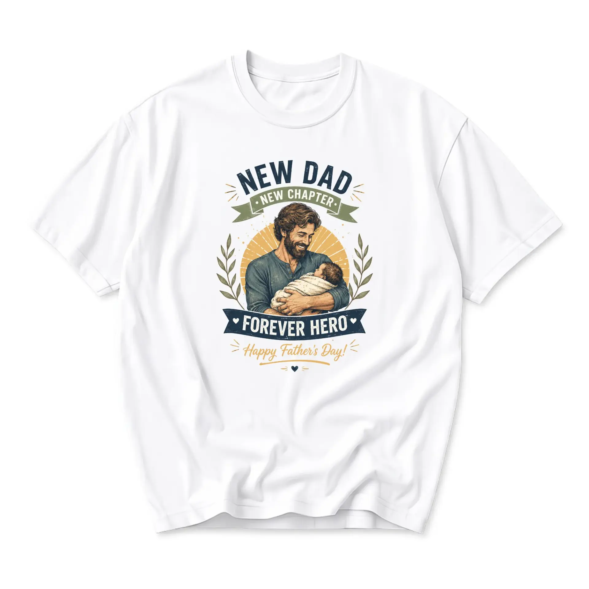 Graphic Tee New Dad Forever Hero Apparel Unisex Crew Neck Short Sleeve Shirt for Casual Everyday Wear and Gift