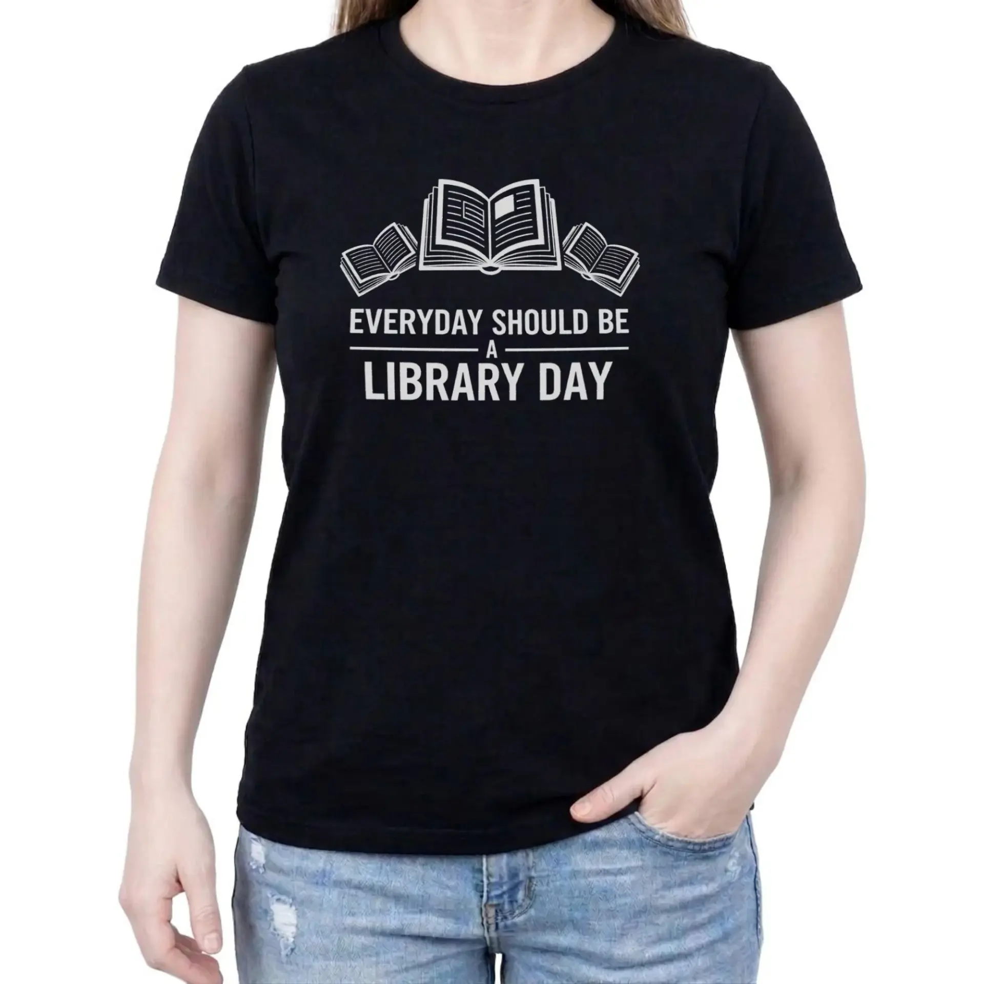 Graphic Tee Everyday Should Be a Library Day Unisex Crew Neck Shirt Comfortable Reading Enthusiast Apparel