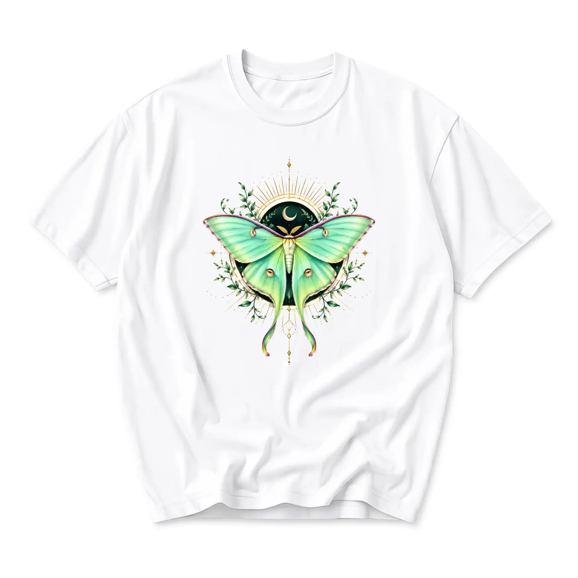 Graphic Tee Unisex Moon Moth T-Shirt Celestial Botanical Butterfly Illustration Soft Cotton Casual Top