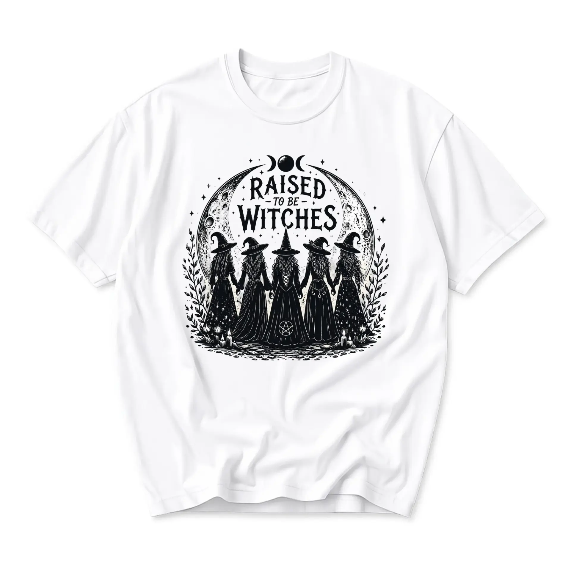 Graphic Tee Raised to Be Witches Print Unisex Crew Neck Casual Everyday Short Sleeve Cotton Blend Shirt