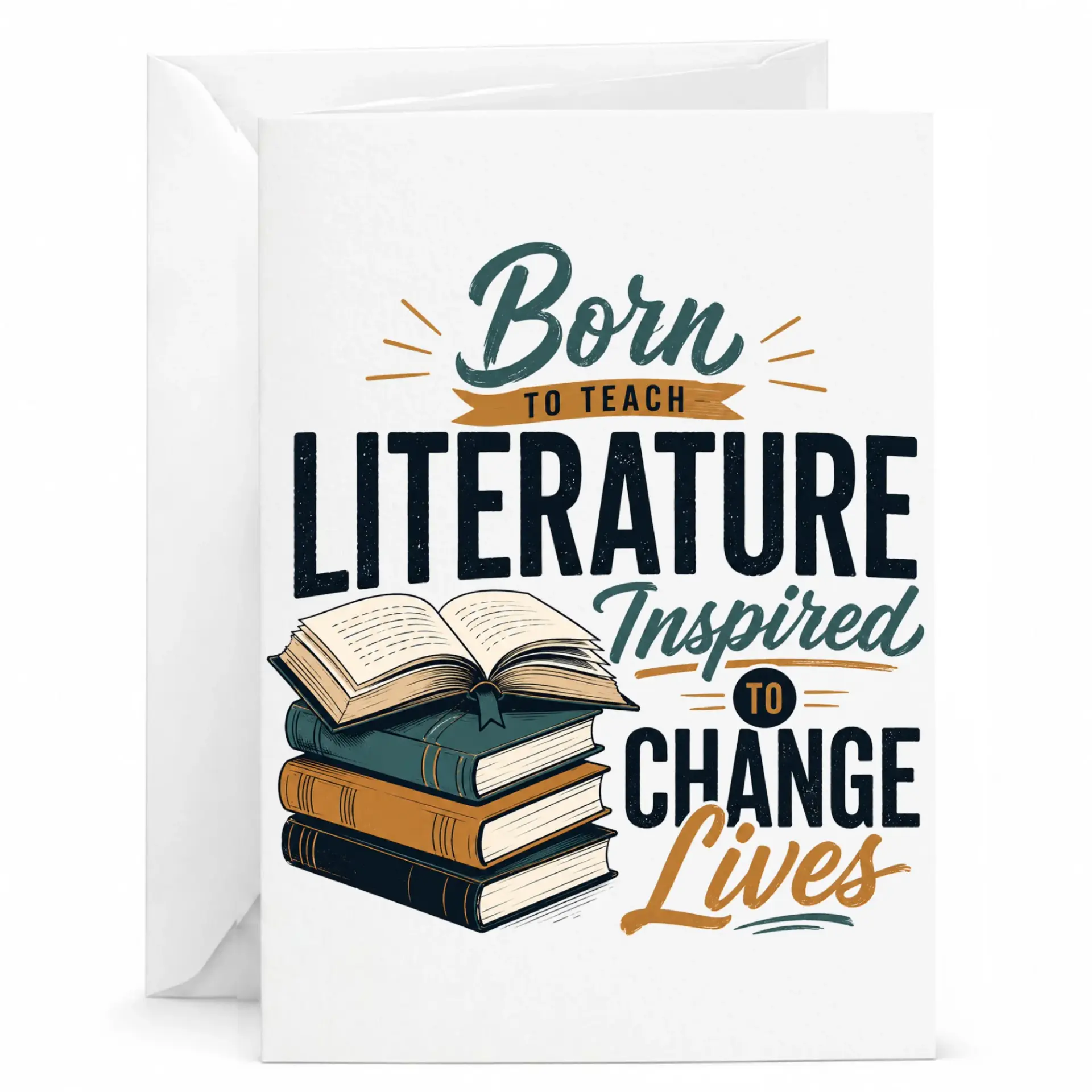 Greeting Card Born to Teach Literature Inspired to Change Featuring a of Books for Educators and Readers