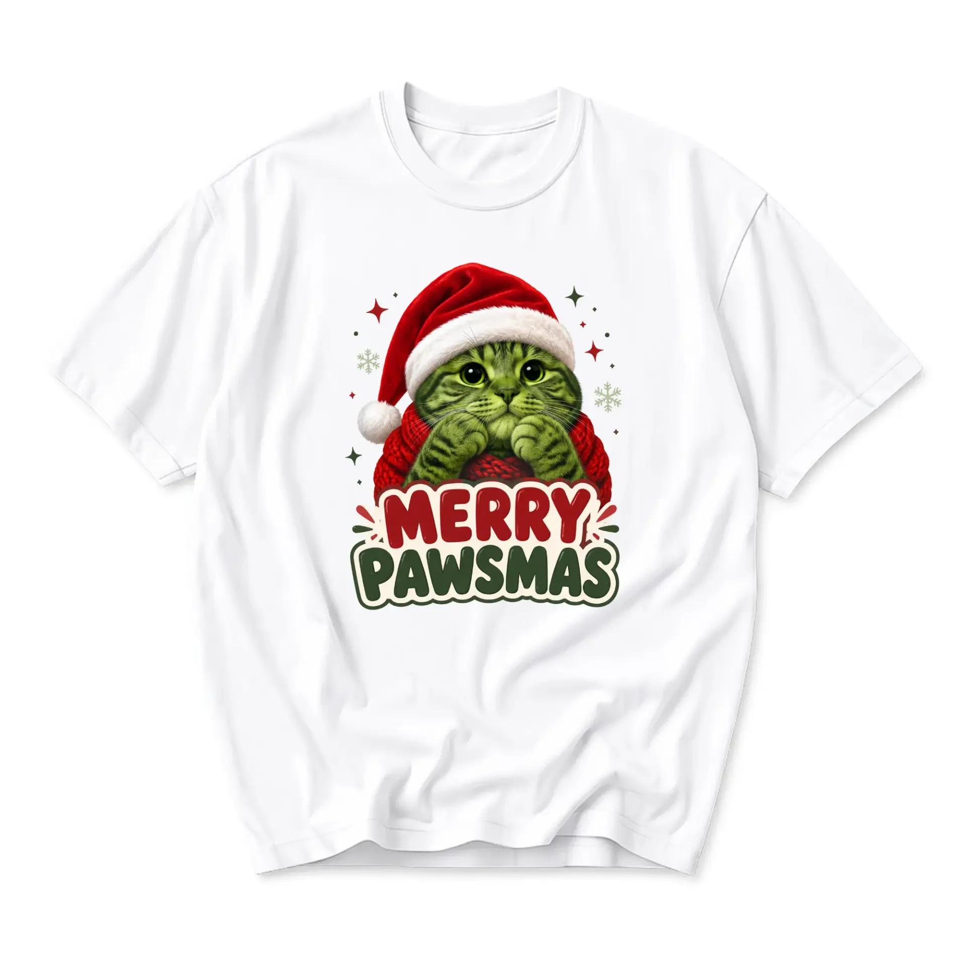 Graphic Tee Merry Pawsmas Holiday Cat T-Shirt Unisex Crew Neck Casual