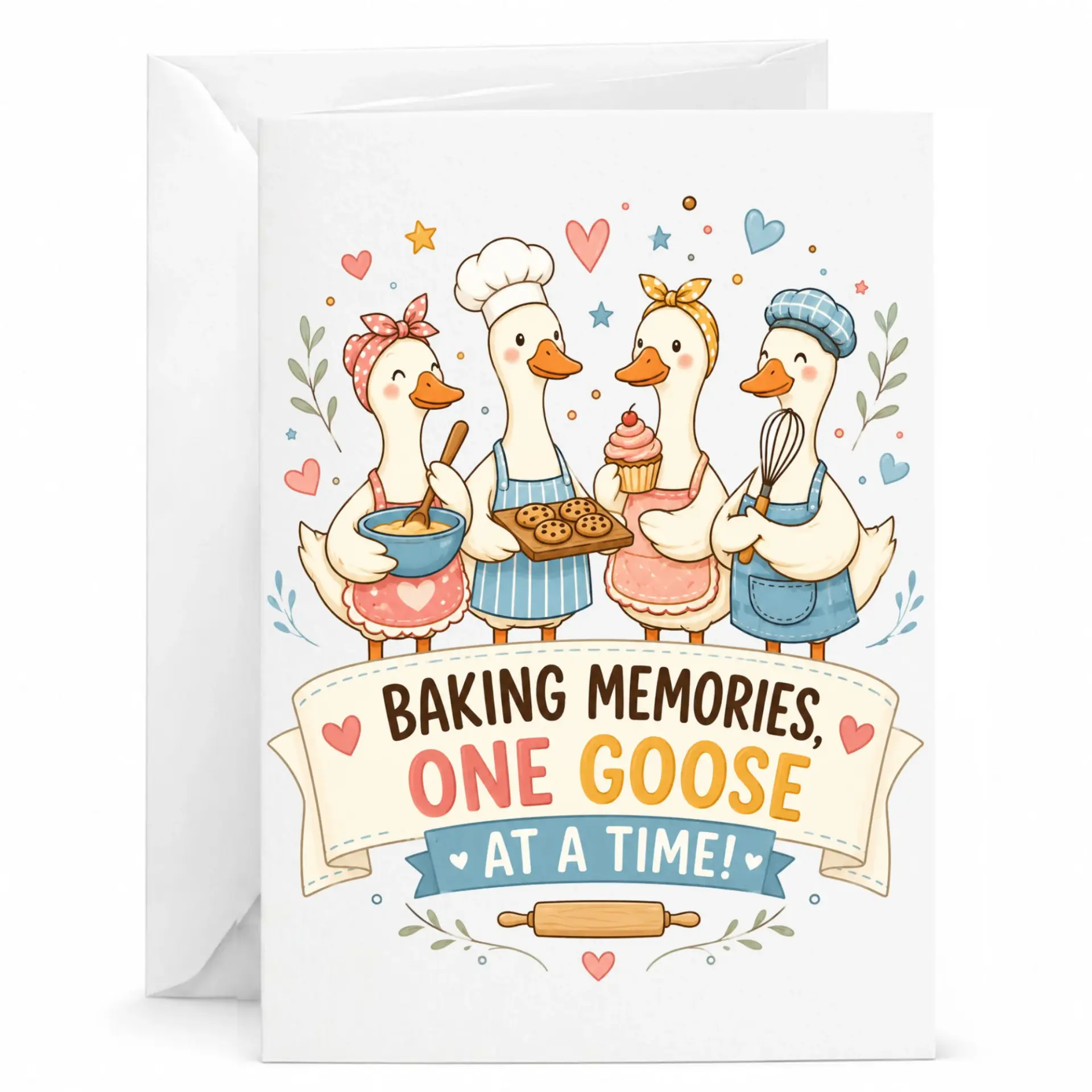 Funny Baking Greeting Card Cute Theme Kitchen Illustration for Friends and Family 5x7 Inch Folded Note
